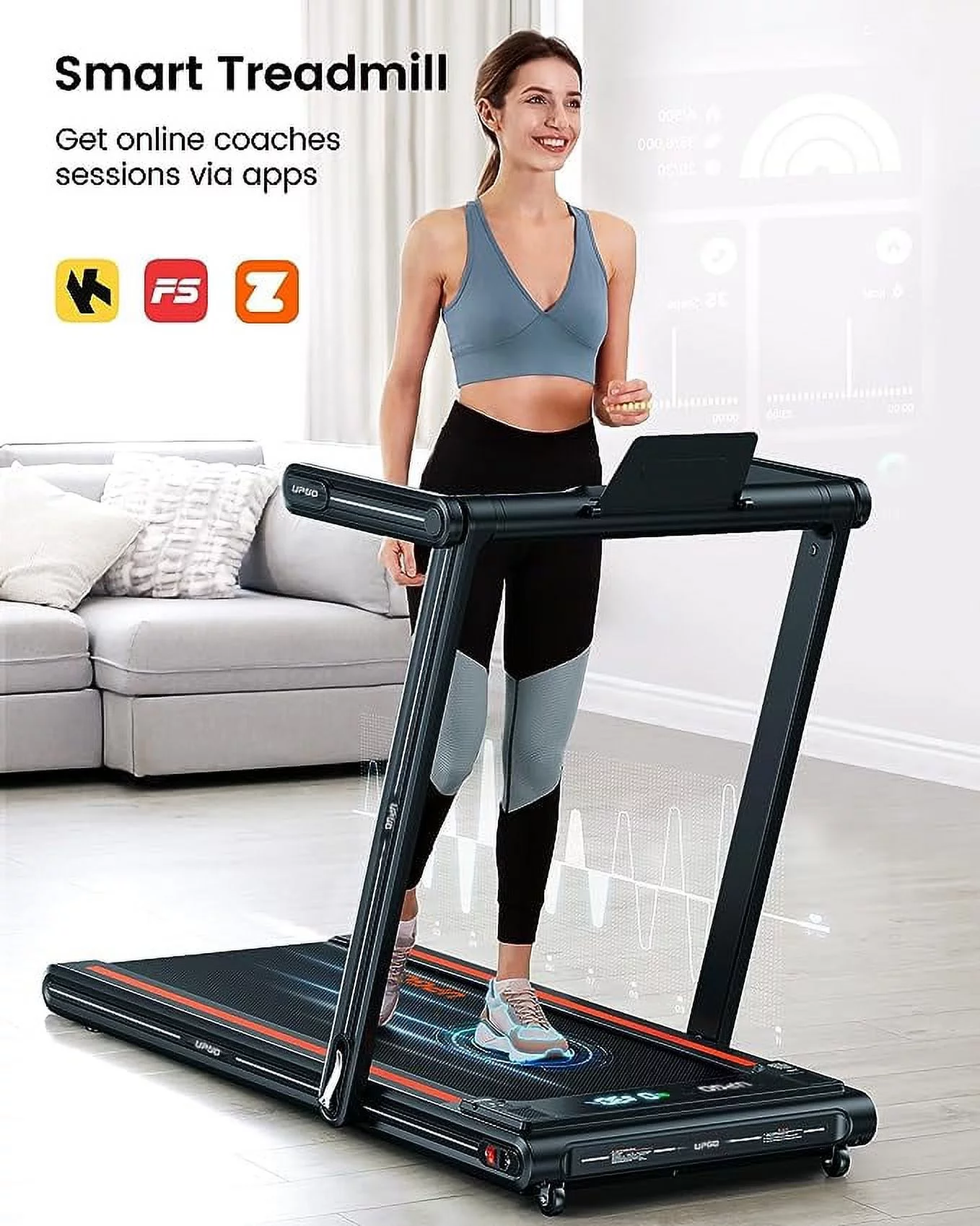 UPGO 2.5HP Walking Pad Under Desk Treadmill with Remote Control, Bluetooth and LED for Home/Office, Walking Jogging Machine with 265 lbs Weight Capacity - Womvr