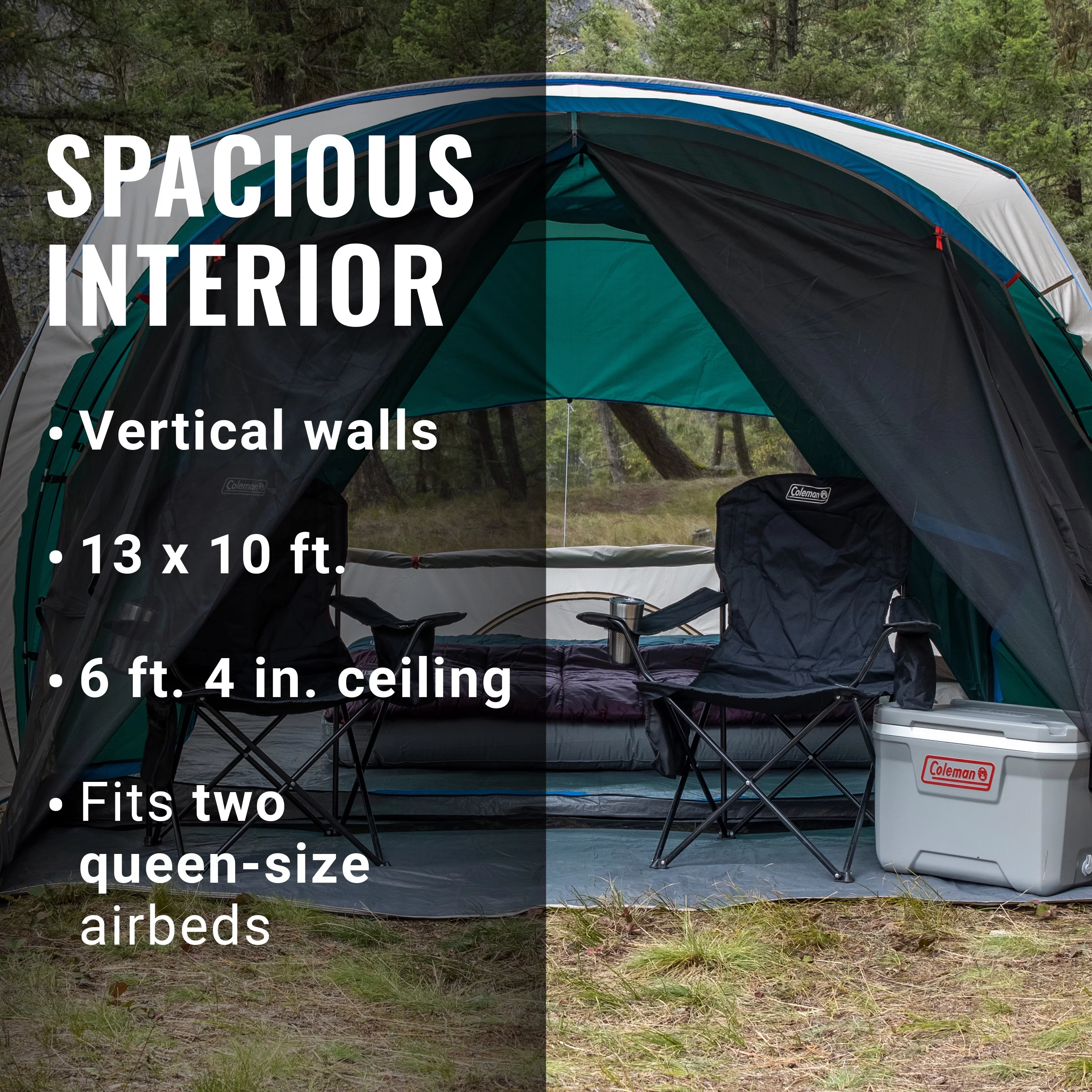 Coleman 4-Person Cabin Tent with Enclosed Screen Porch, Evergreen - Womvr