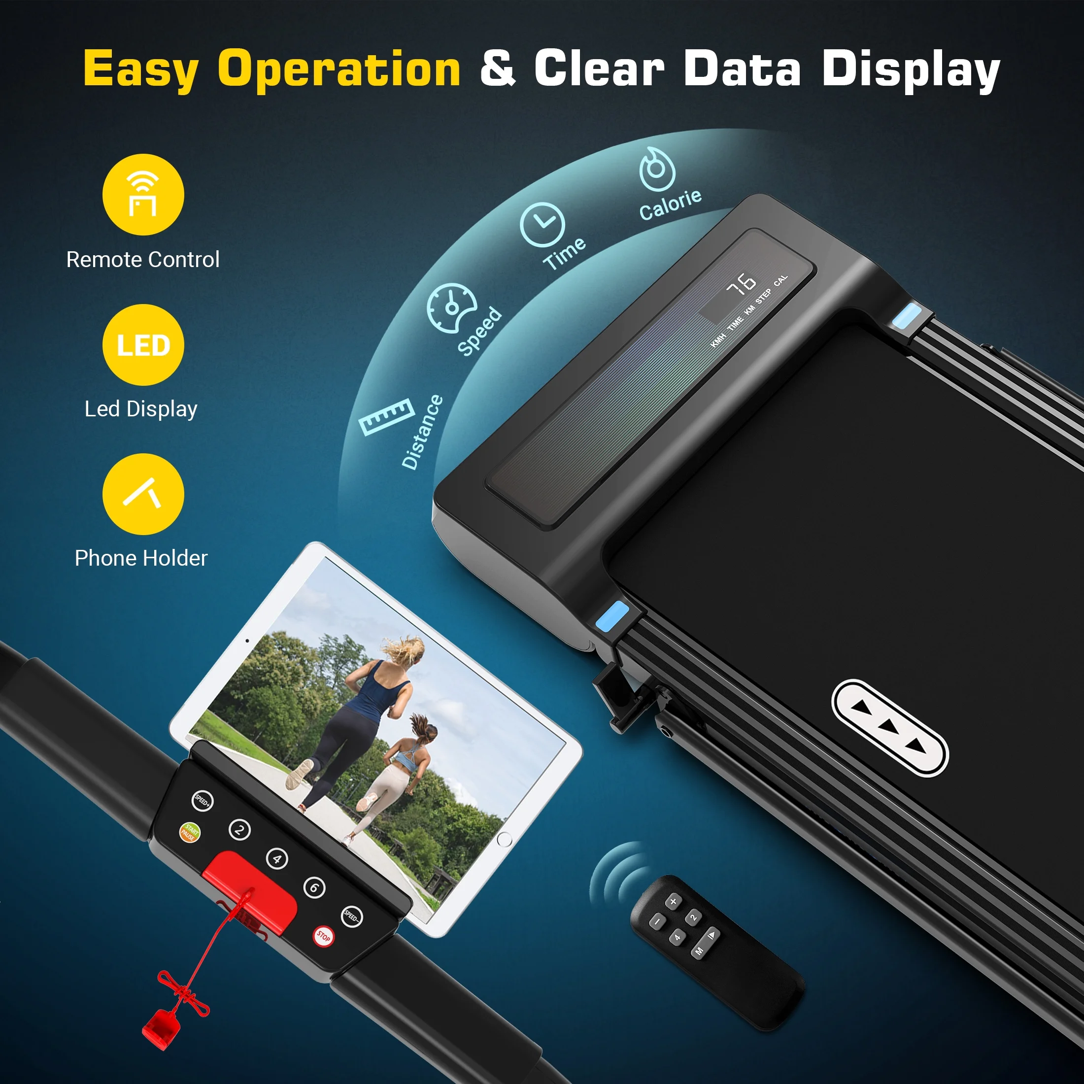 Hapycity 2 in 1 Under Desk Folding Treadmills Walking Running Machine 7.6MPH for Home Office Black - Womvr