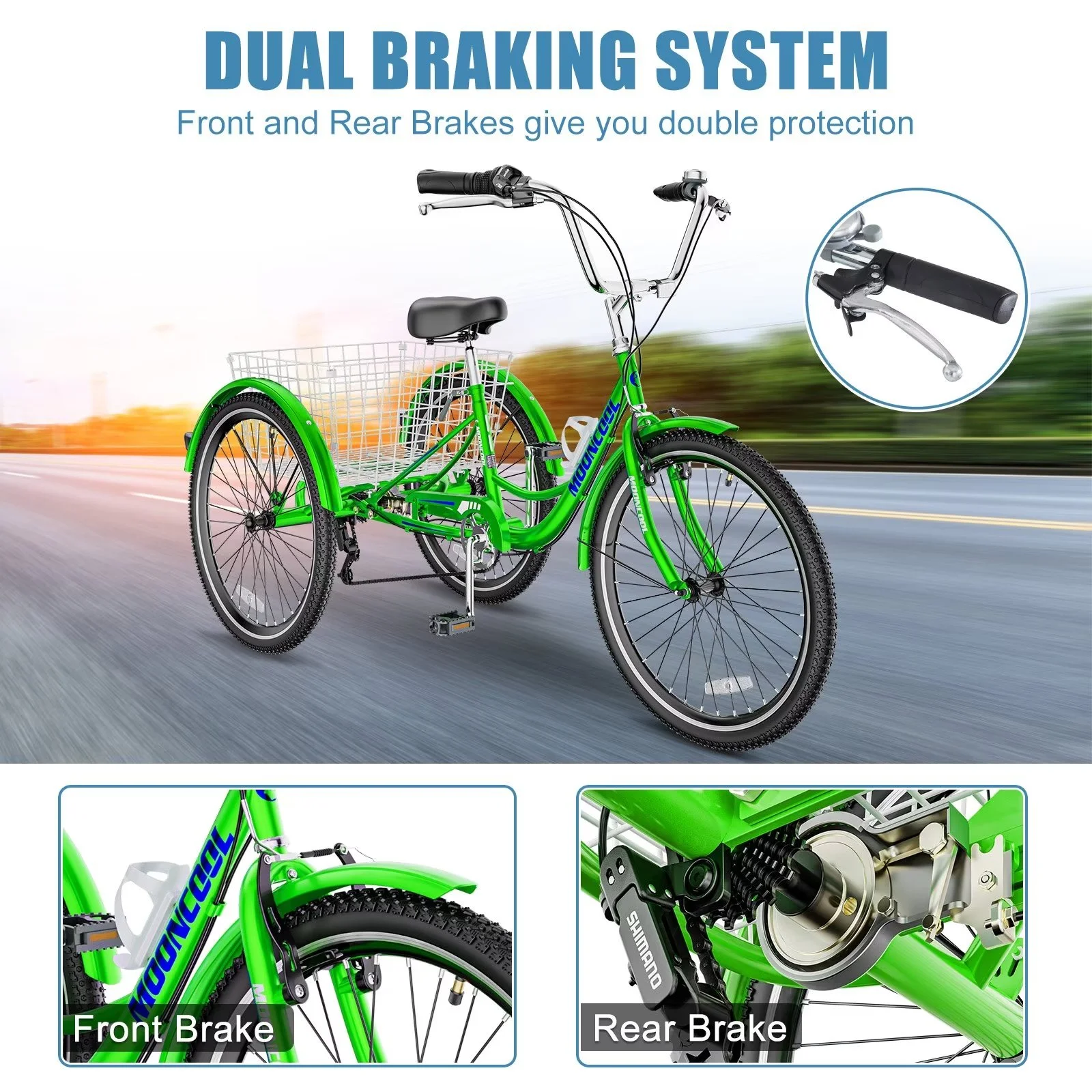 MOPHOTO Adult Tricycle 20/24/26 inch 3 Wheel Bicycle,3 Wheel Bikes for Adults,7 Speed Low Stepover Frame Tricycle with Basket/Bell,3 Wheel Bicycle for Seniors,Women,Men - Womvr