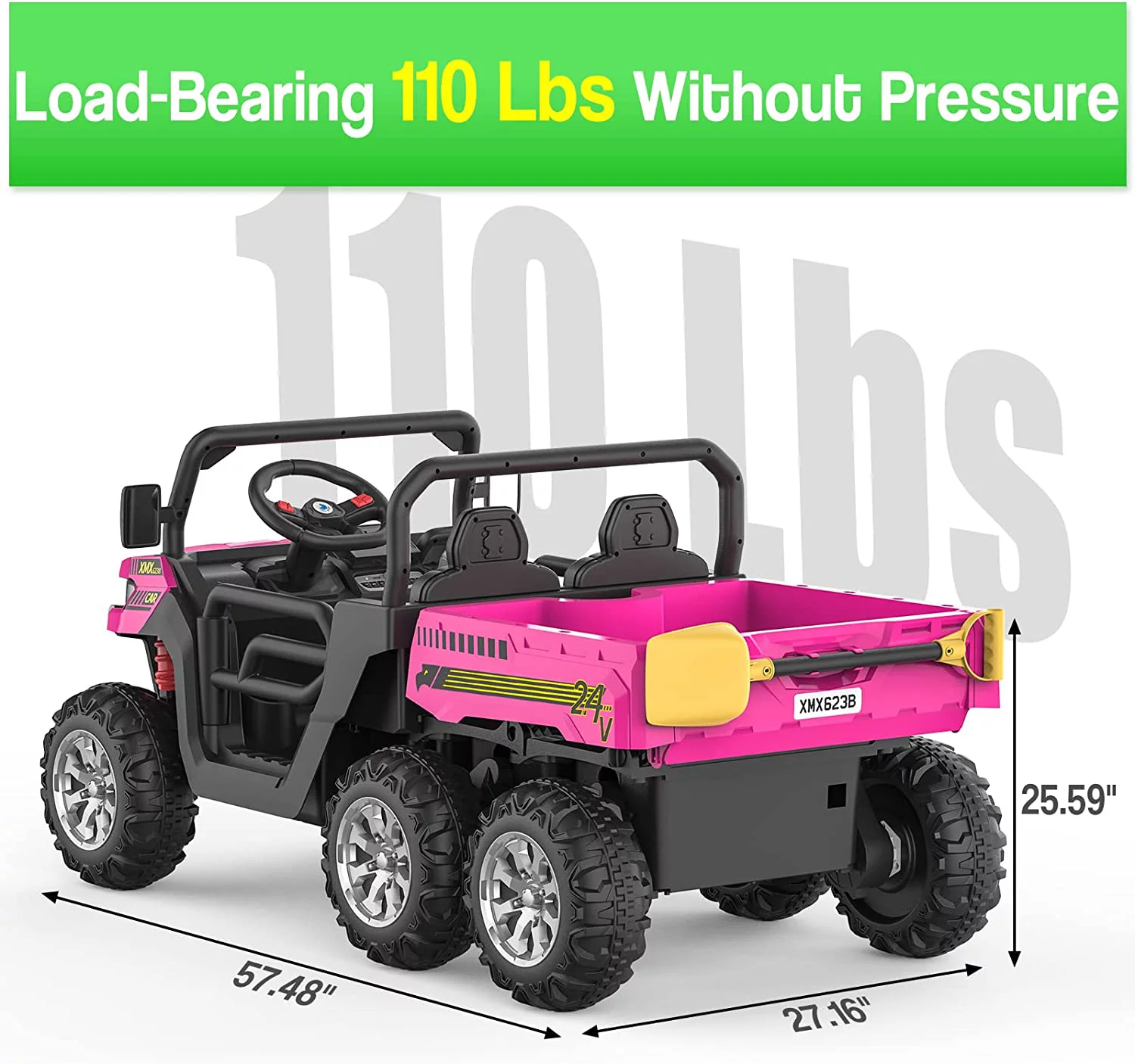 EastVita Kids 24V Ride on Car Large Farm Tractor Dump Truck 6 Wheels with Electric UTV Vehicles with Electric Car Hopper Ride on Toys ,with Lighting, Mp3 ((Green) - Womvr