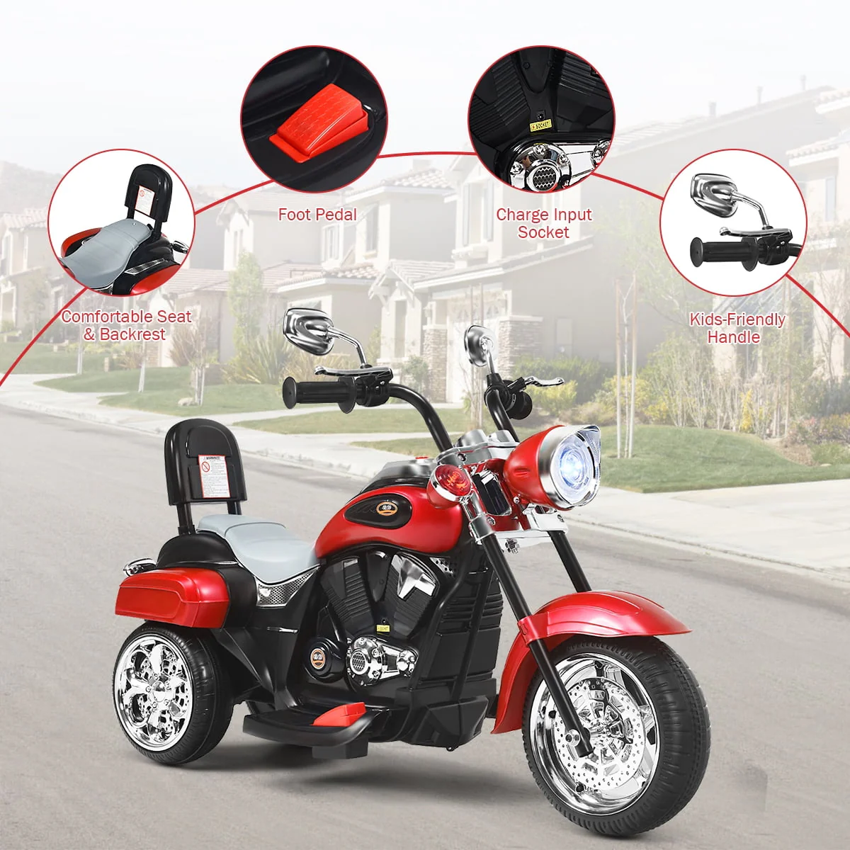 Costway 3 Wheel Kids Ride On Motorcycle 6V Battery Powered Electric Toy White - Womvr