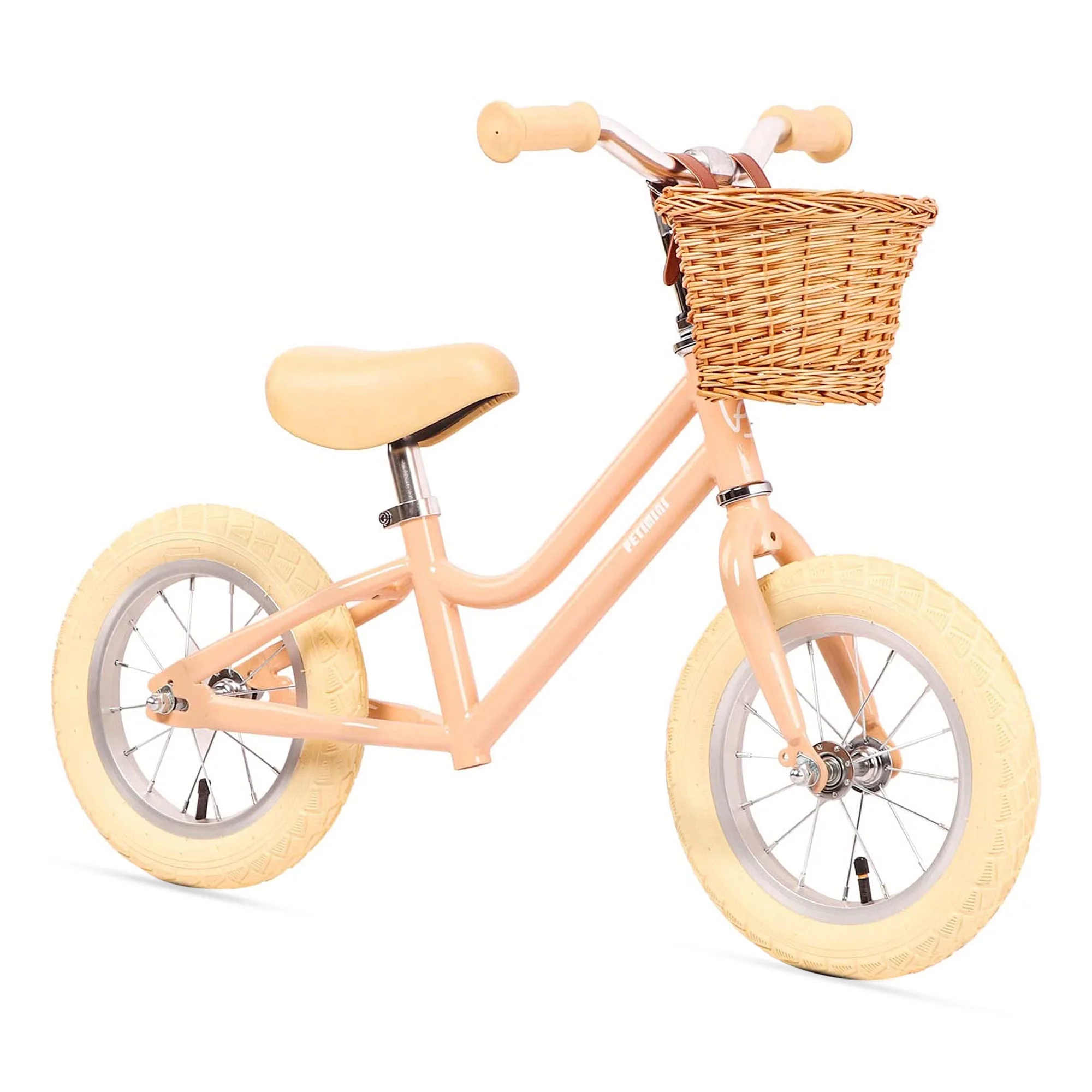 Petimini 12 Inch Kids Balance Bike with Basket for 2-6 Year Olds, Peach - Womvr