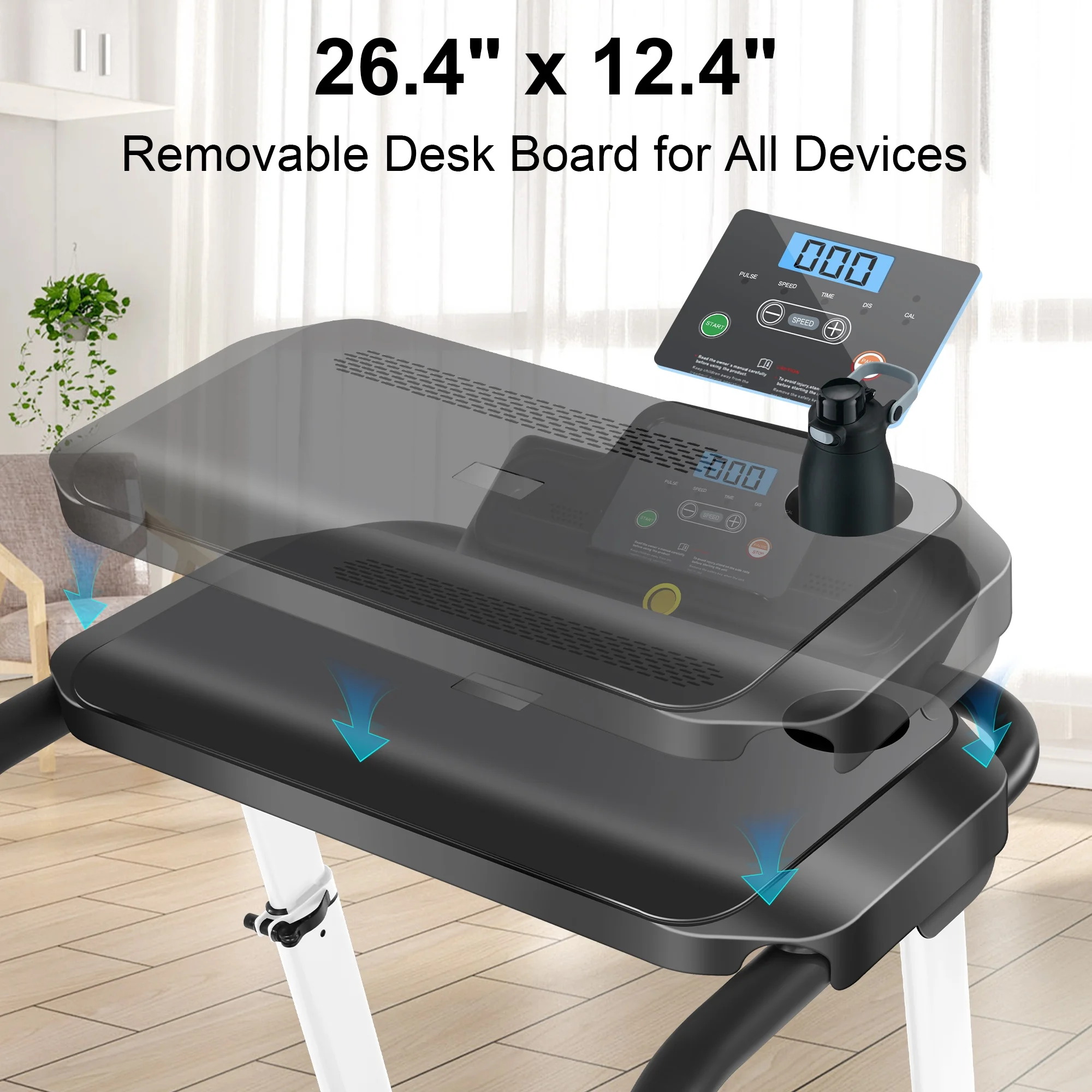 Tikmboex Folding Treadmill with Removable Tabletop and Incline, 2.5 HP Running Machine and 300Lbs Capacity for Home Office Use,White - Womvr