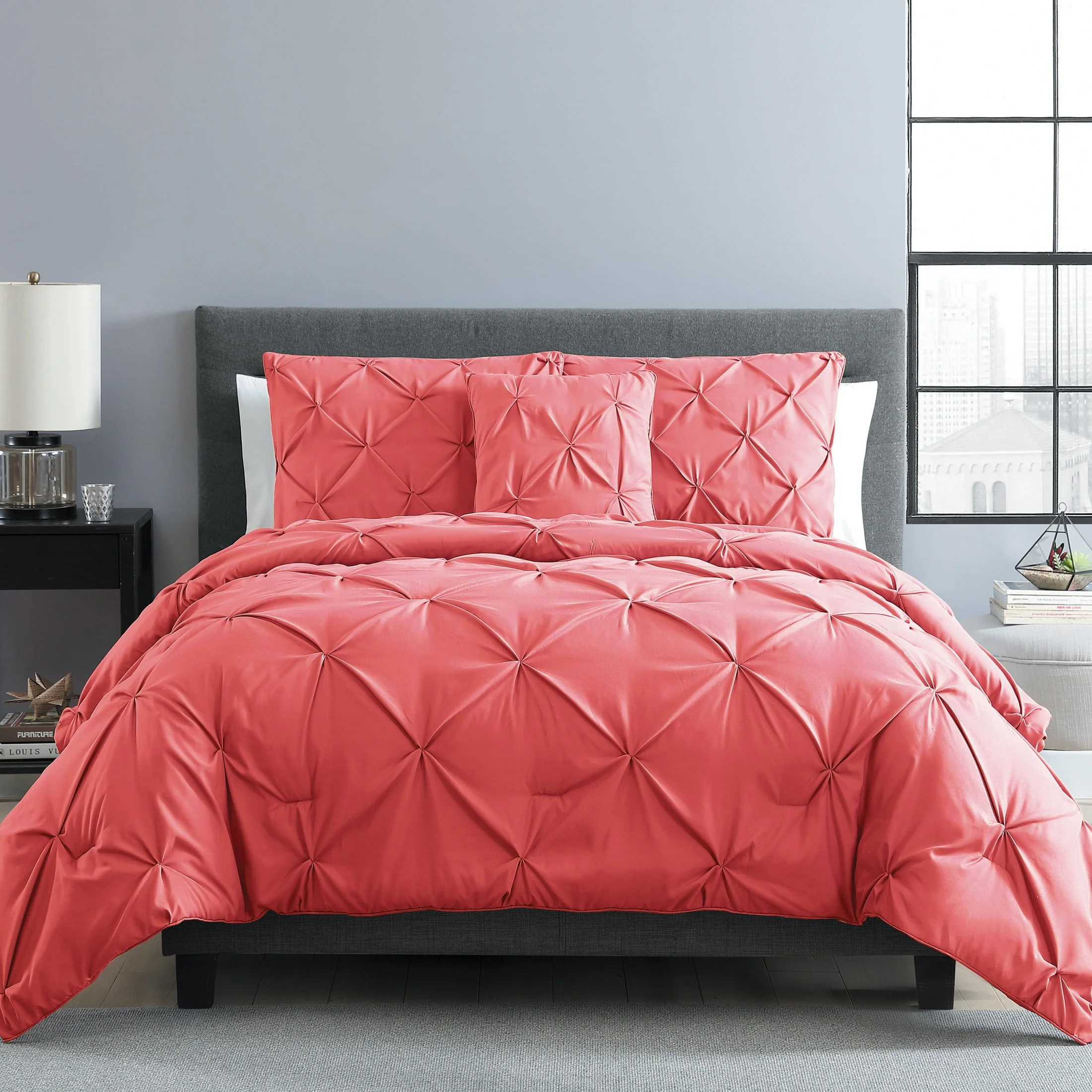 VCNY Home Carmen 4-Piece Navy Solid Pintuck Comforter Set, Queen - Womvr