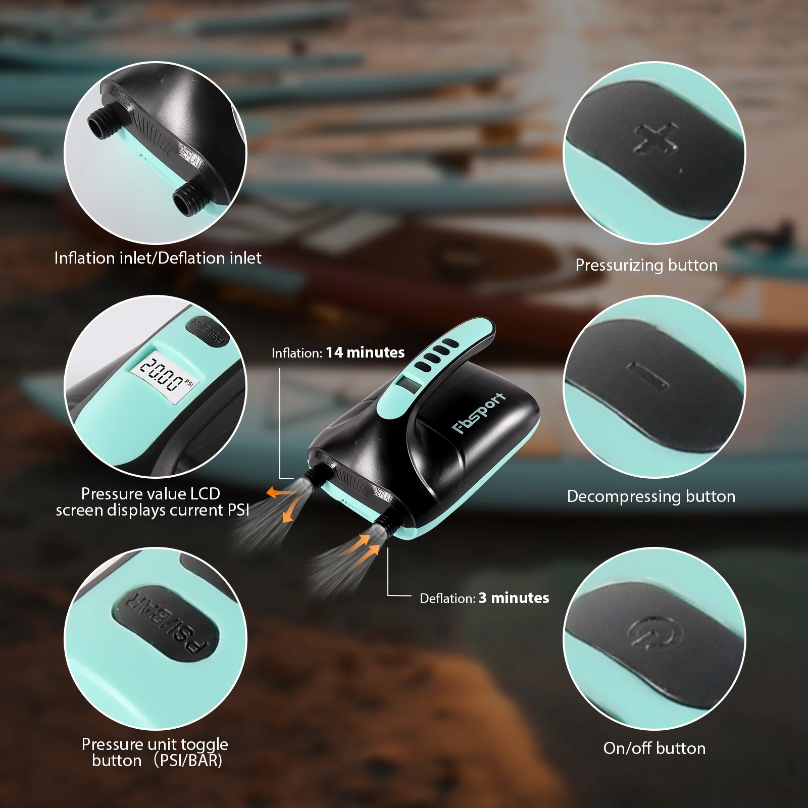 Fbsport 11ft Inflatable Paddle Board SUP, 6'' Thick W/Paddling Fins Pump & Accessories Pack, Green - Womvr