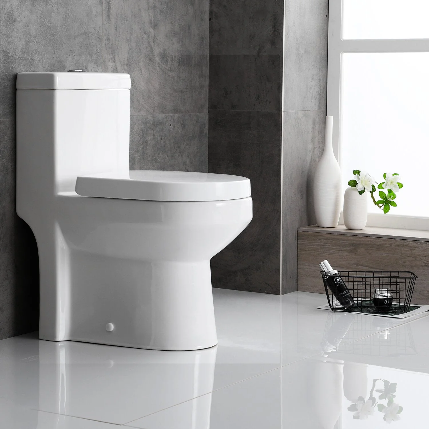 HOROW Upgraded One-Piece 0.8/1.28+ Dual Flush Ultra Ceramic Modern Compact Small Toilets with Elegant Side Holes for Bathrooms - Womvr