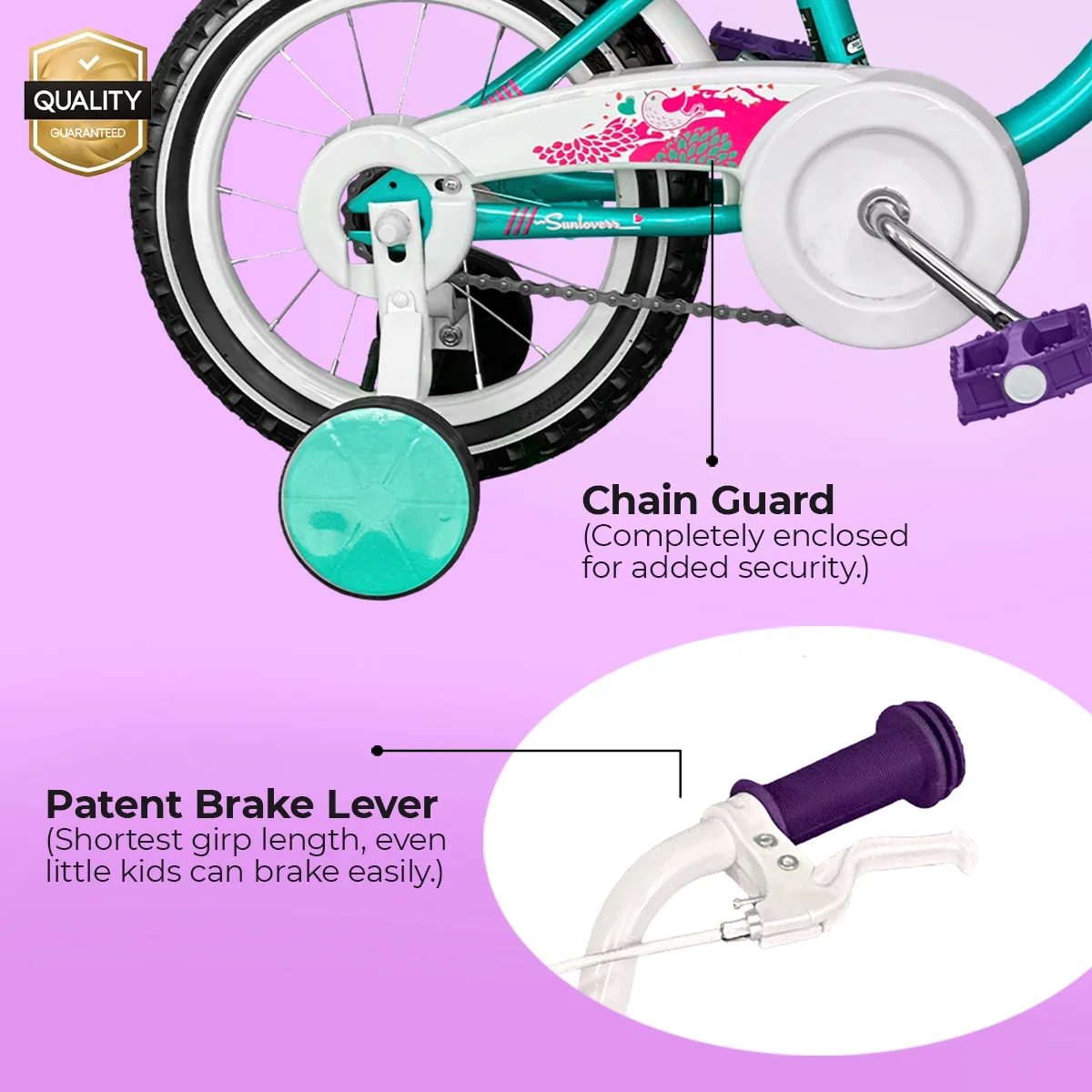 SUNLOVERR Mystic Purple Girls Bike for Toddlers and Kids Ages 3-5 Years Old, 12 Inch Kids Bike with Training Wheels & Basket, Boy Bicycle with Handbrake. - Womvr