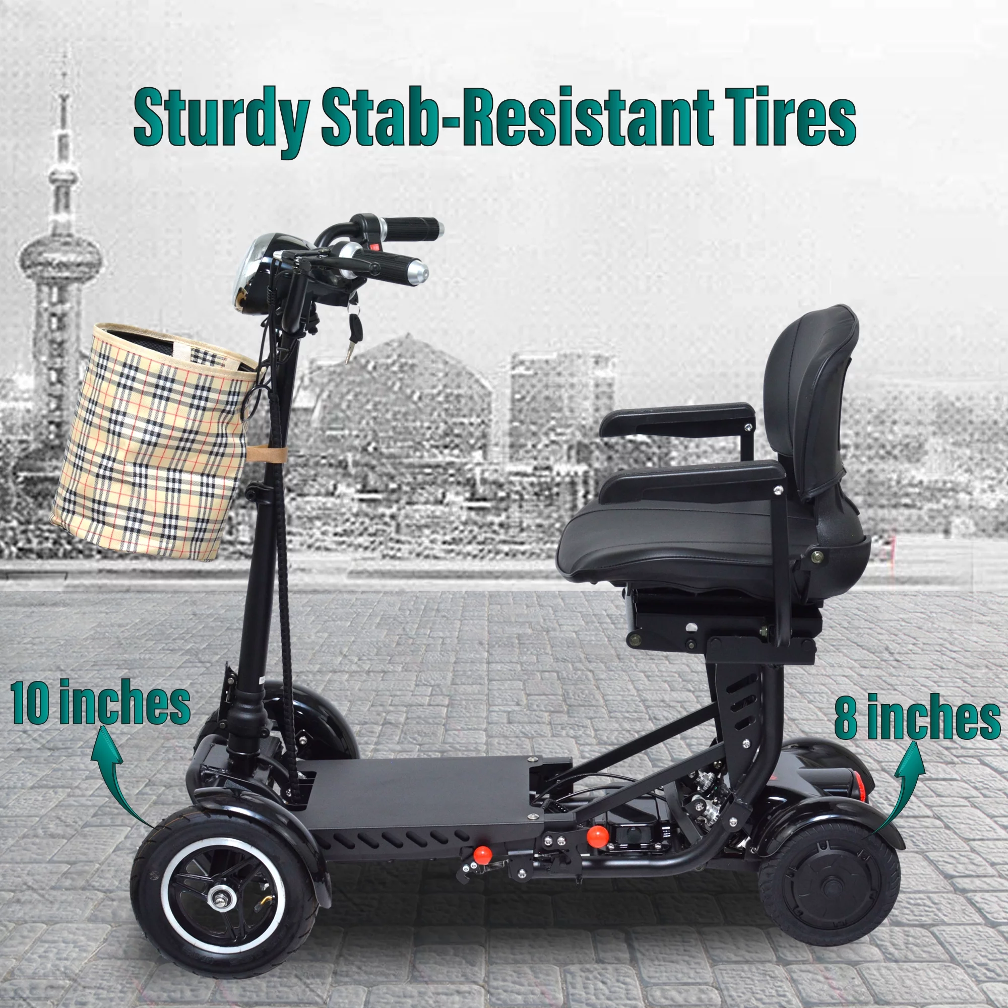 Foldable Mobility Scooters for Adults, 4 Wheel Powered Electric Scooter with Seat - Womvr