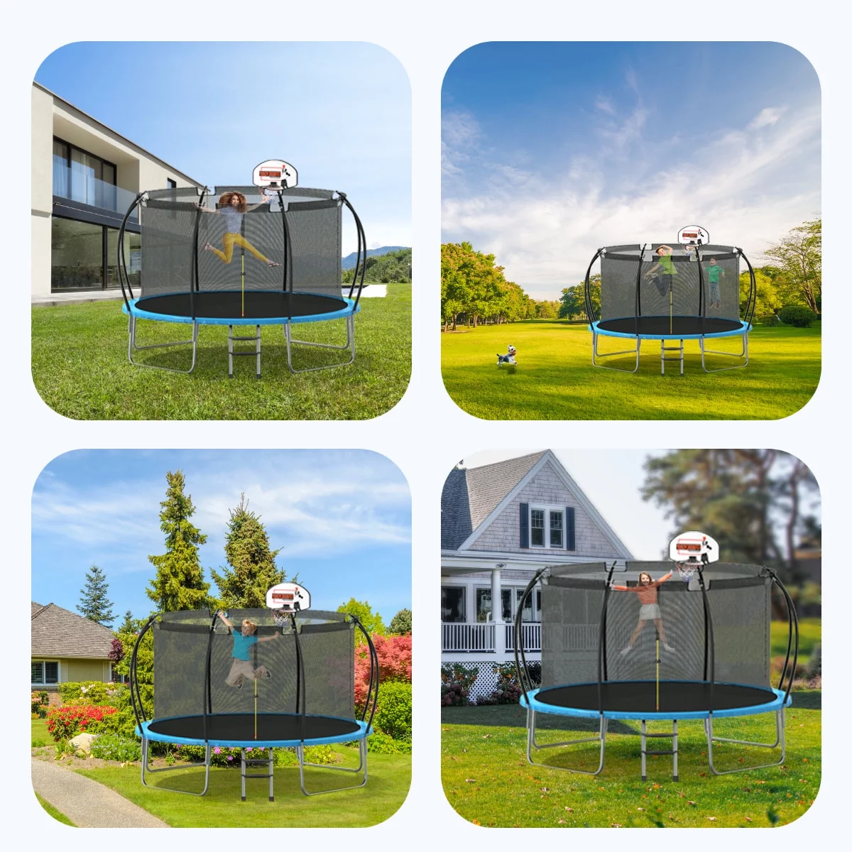 Nazhura Trampoline 12 ft with Enclosure and Basketball Hoop, 1300lbs Capacity - Womvr