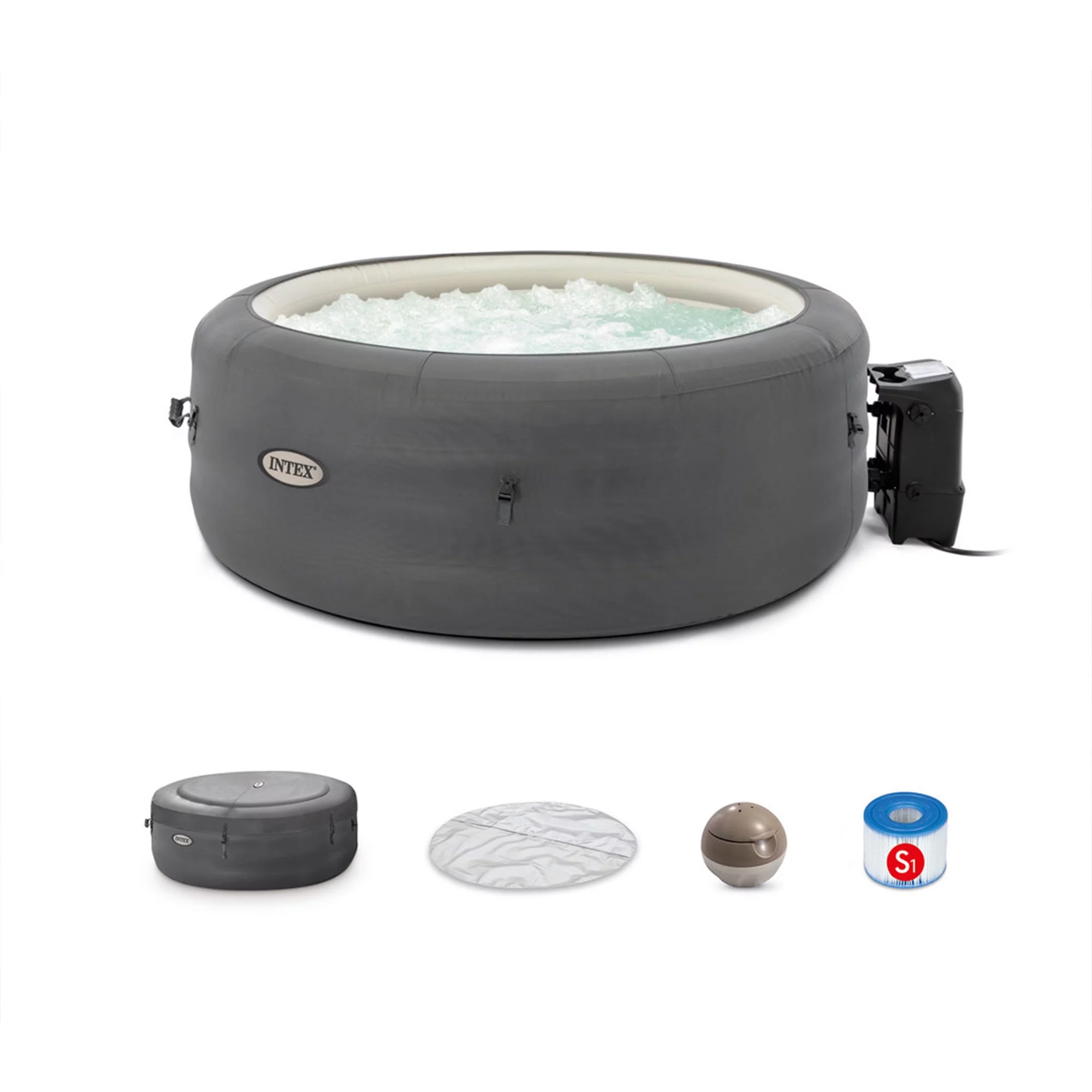 Intex SimpleSpa 4 Person Inflatable Round Outdoor Hot Tub Spa, Grey - Womvr