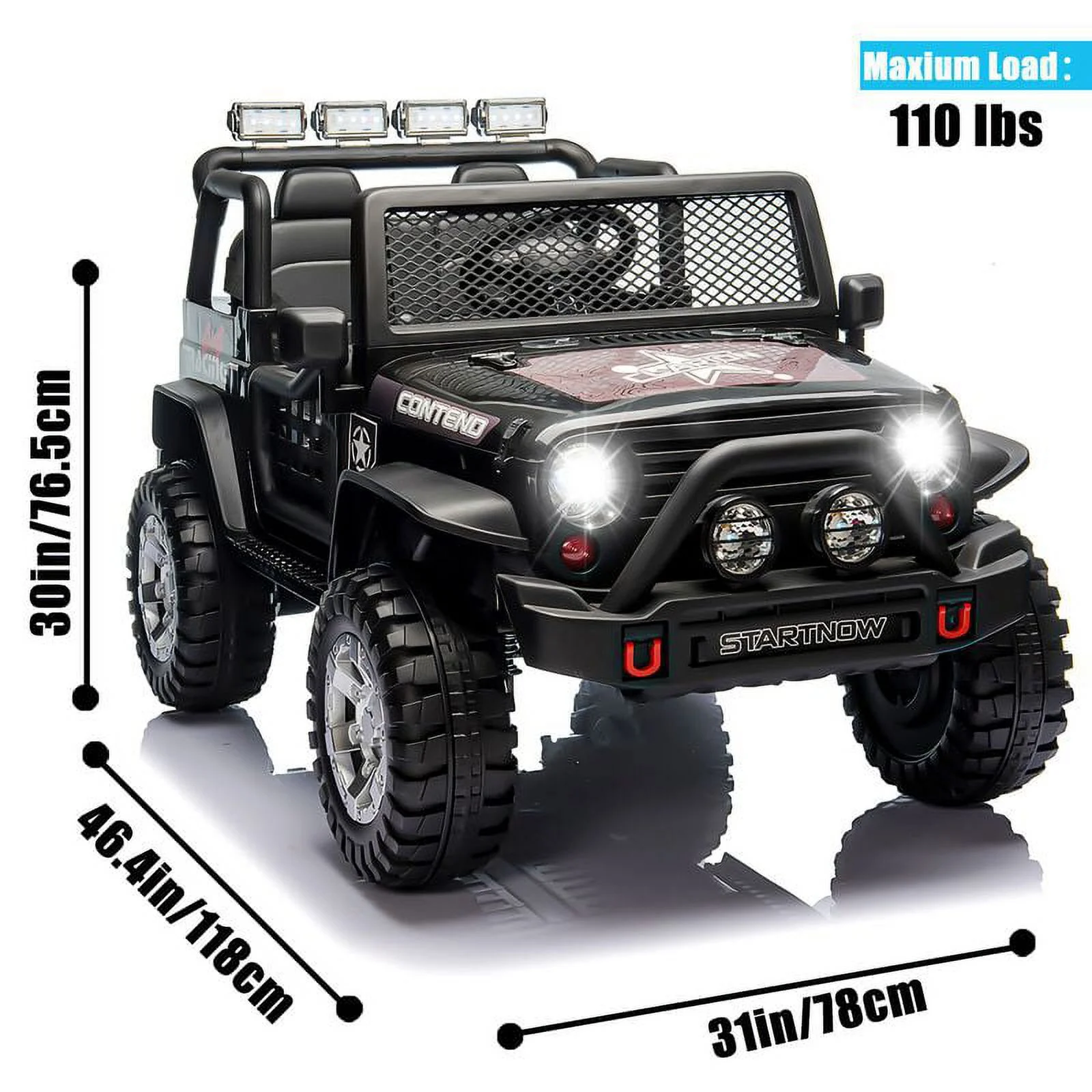 CAIDI 12 V Kids Ride On Truck, 2-Seater Battery Powered Toy Car w/ Remote Control, Spring Suspension, Bluetooth, LED Lights - Womvr