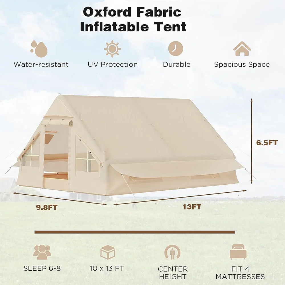Richryce Extra Large Inflatable Camping Tent with Pump, Glamping Tents Easy Setup 4 Season Waterproof Windproof with Stove Jack & Mesh Windows & Pump - Womvr