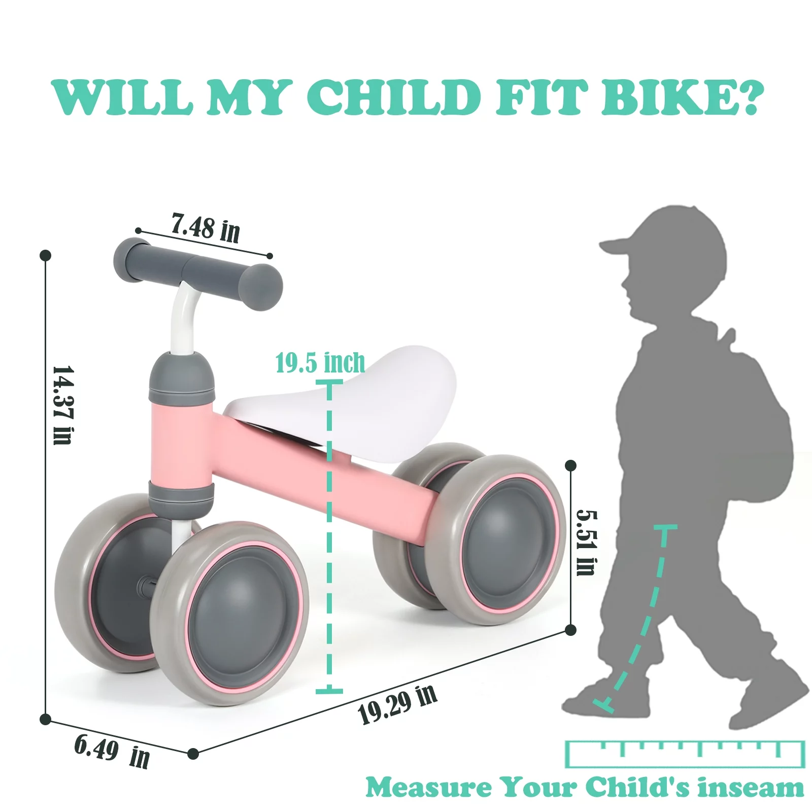 Balance Bike for 12-24 Months Toddler Toy Bike, Pink - Womvr