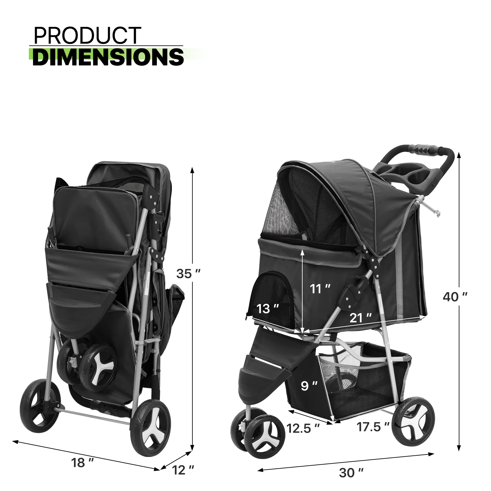 Magshion Foldable Pet Dog Stroller with Wheels, Cat Dog Stroller with Storage Basket and Cup Holder for Small and Medium Cats, Dogs, Puppy, Navy Blue - Womvr