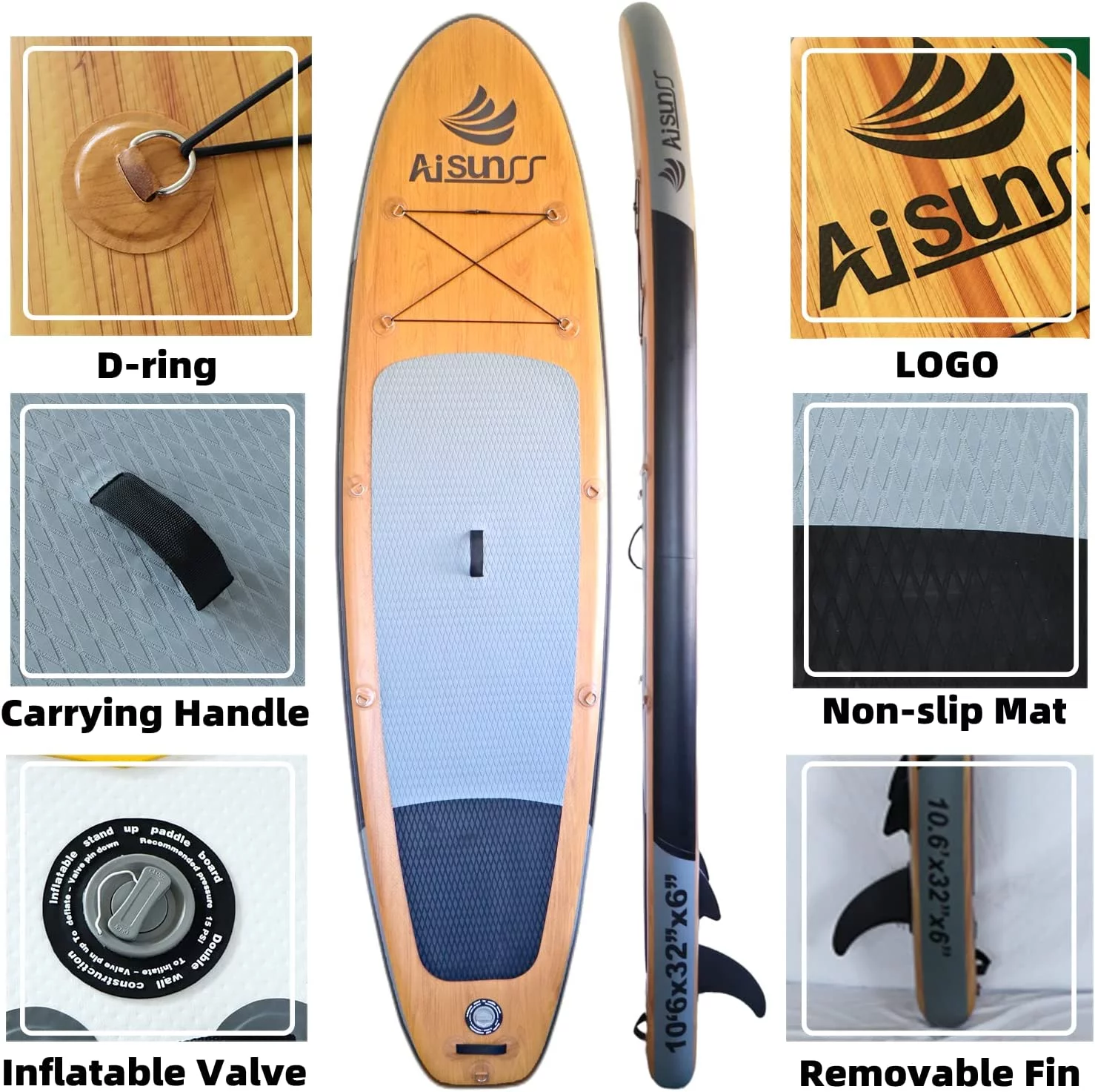 AISUNSS Inflatable Stand up Paddle Board, 10.6Ft Premium SUP Board with All Accessories - Womvr