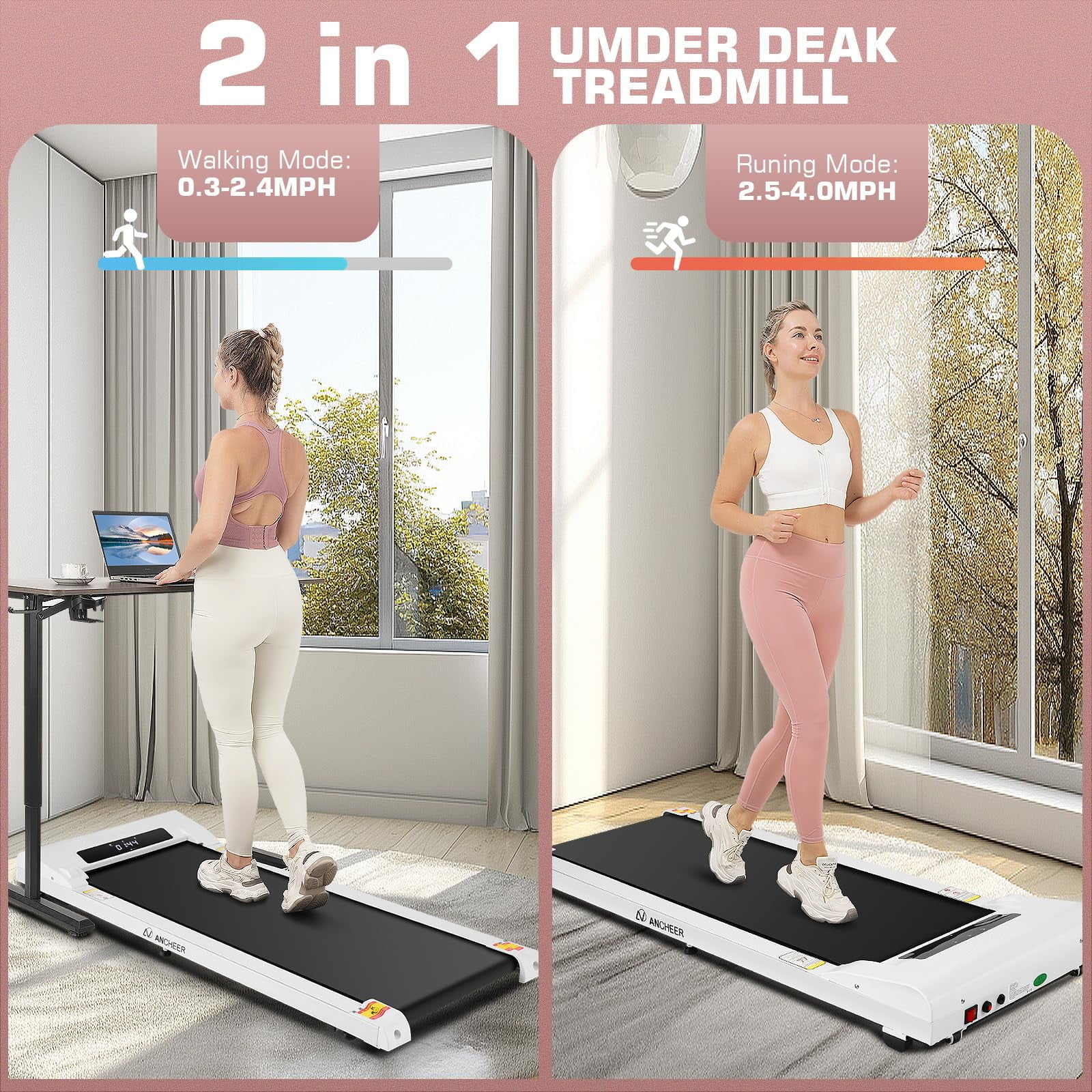 ANCHEER Walking Pad Under Desk Treadmill, 2.5HP Treadmill with Remote Control, 2 in 1 Treadmills for Home Office with Quiete, Max 250lbs Weight Capacity & Installation-Free - Womvr