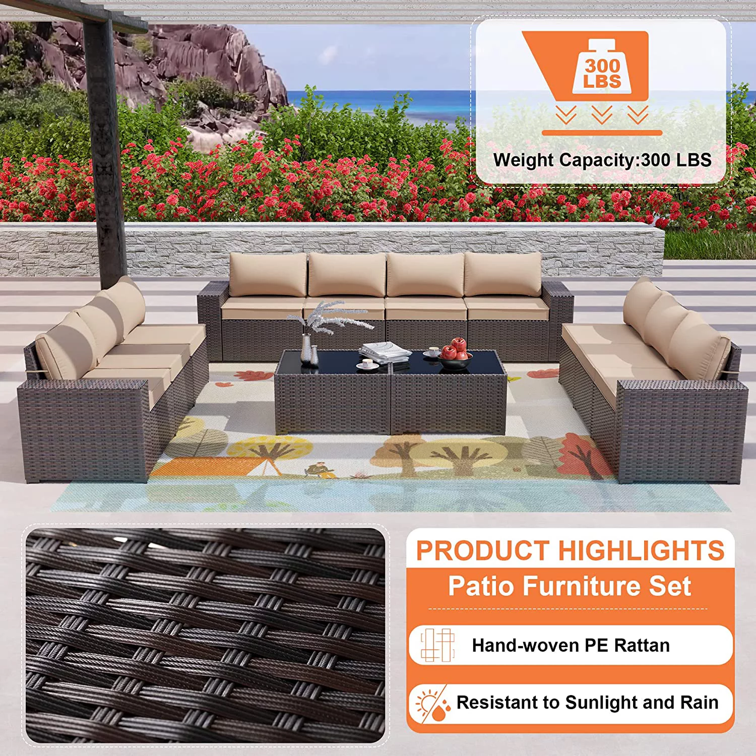 Gotland 13 Pieces Outdoor Patio Rattan Wicker Furniture Set with 43