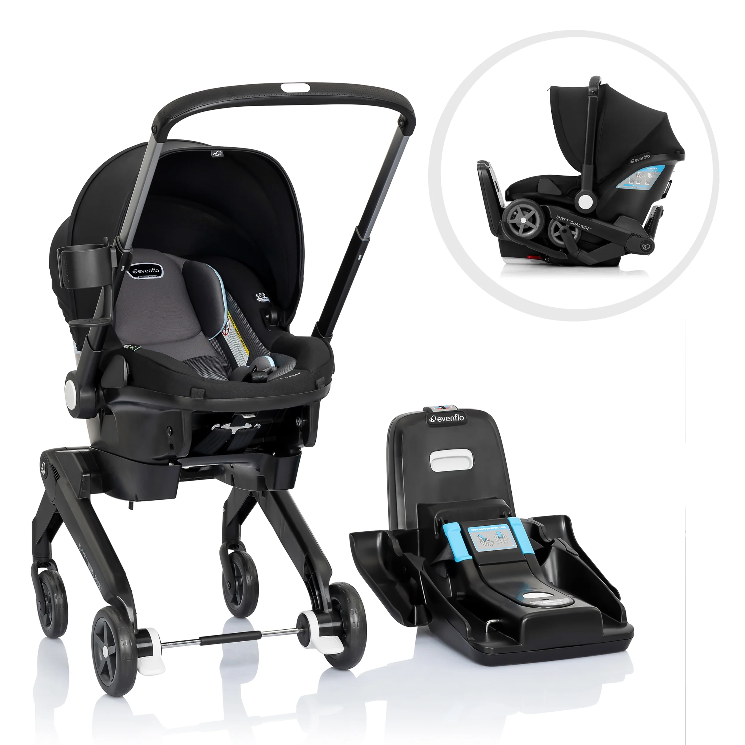 Evenflo Shyft DualRide Infant Car Seat and Stroller Combo (Beaufort Black), Unisex - Womvr