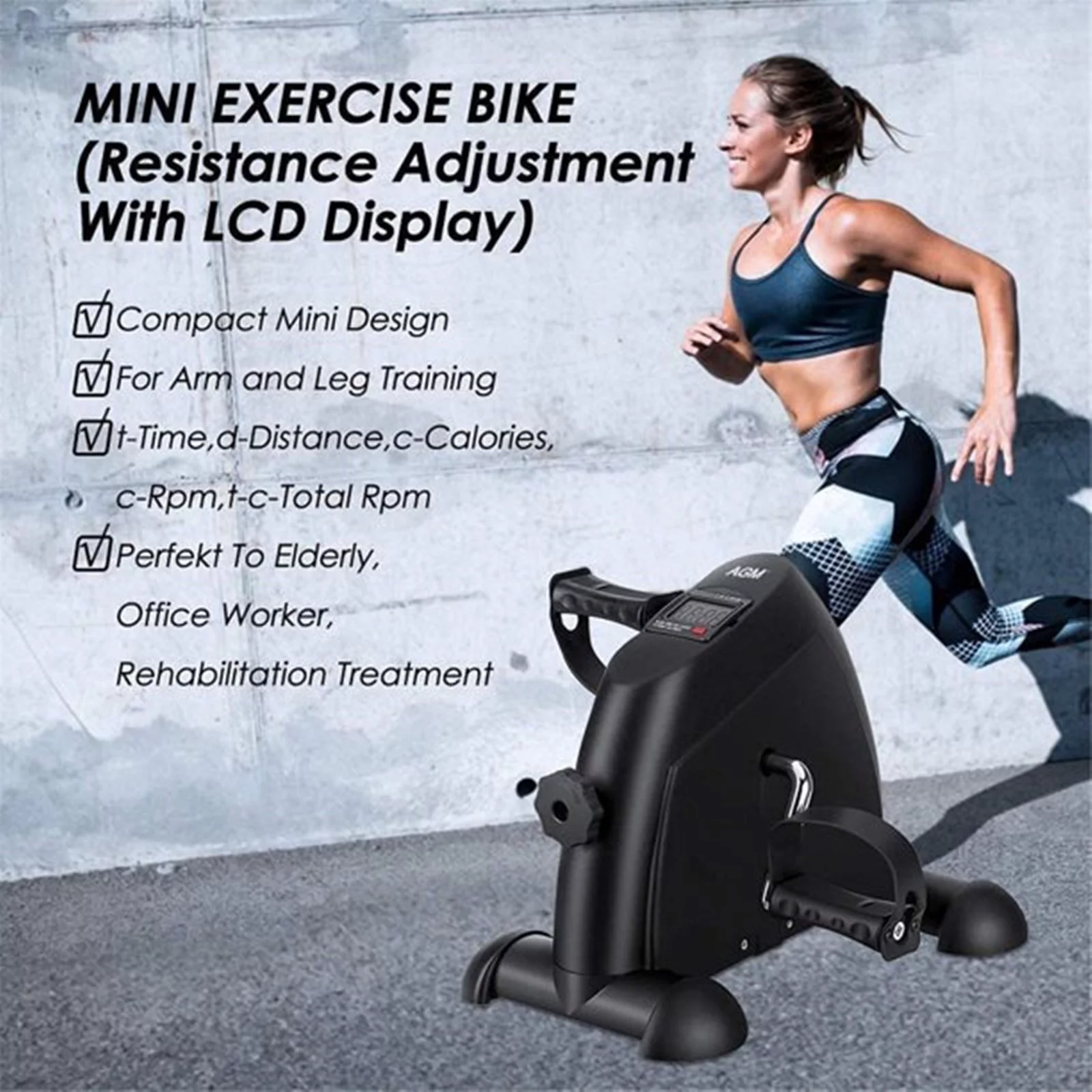 Mini Exercise Bike for Legs and Arm Pedal Stationary, Under Desk Workout Cycle Home Black Exercise Peddle Leg Exerciser with LCD Display for Home Office - Womvr