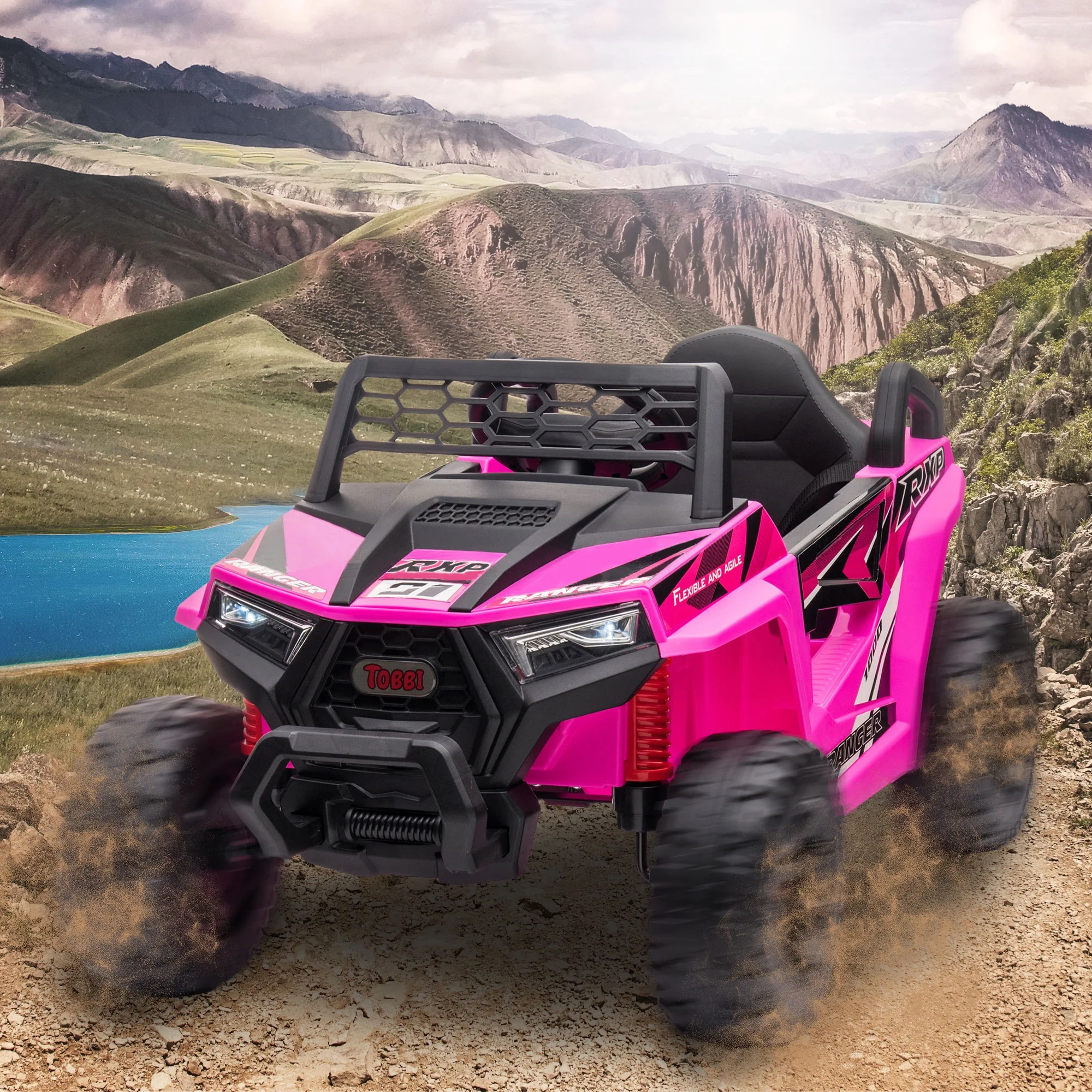 TOBBI 12V Kids Electric off-Road UTV Truck Car Battery Powered Ride on Toys for Girls with LED Headlights, Music, Horn - Womvr