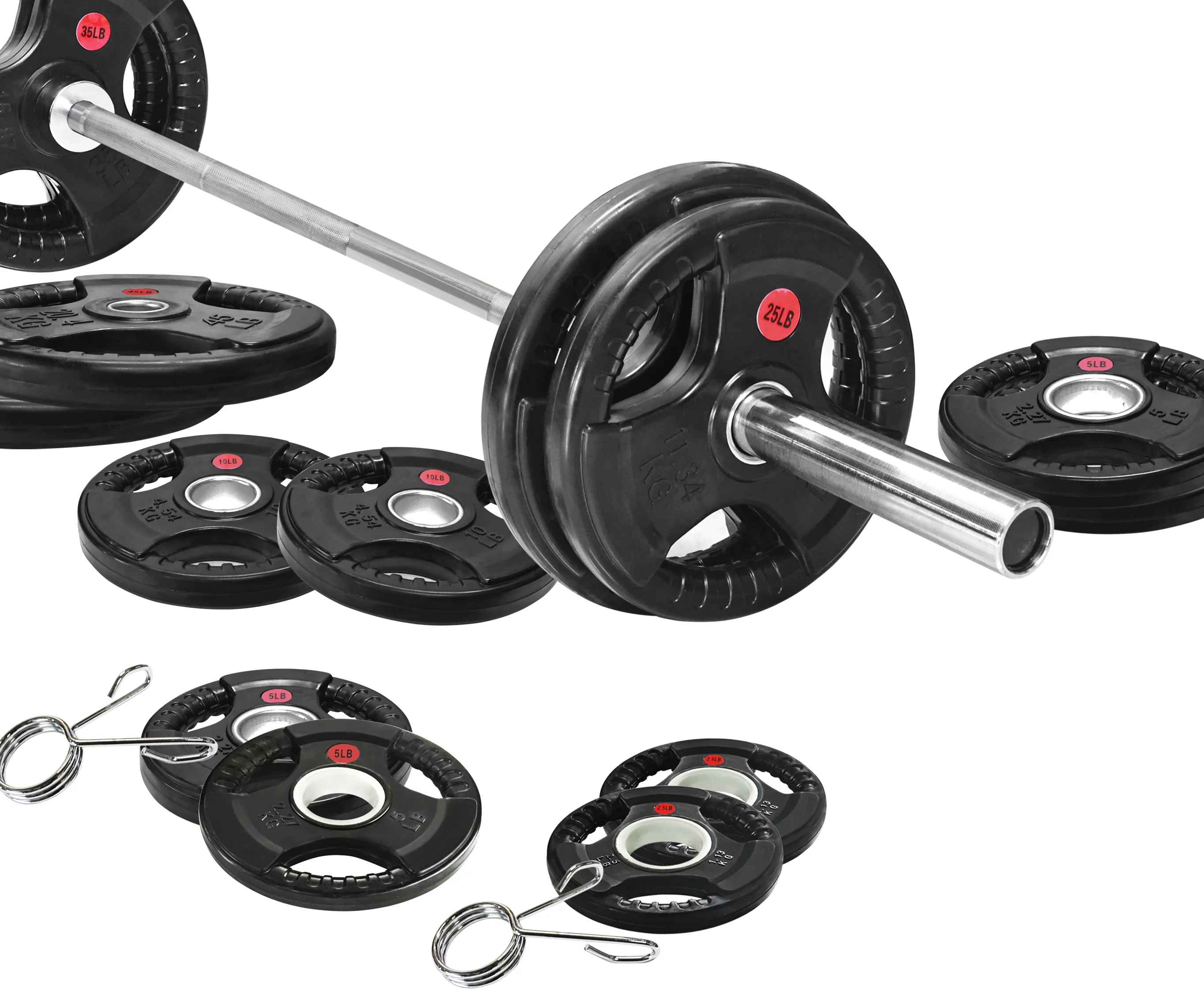 BalanceFrom Cast Iron Olympic Weight Including 7FT Olympic Barbell and Clips, 300-Pound Set (255 Pounds Plates + 45 Pounds Barbell), Multiple Packages - Womvr