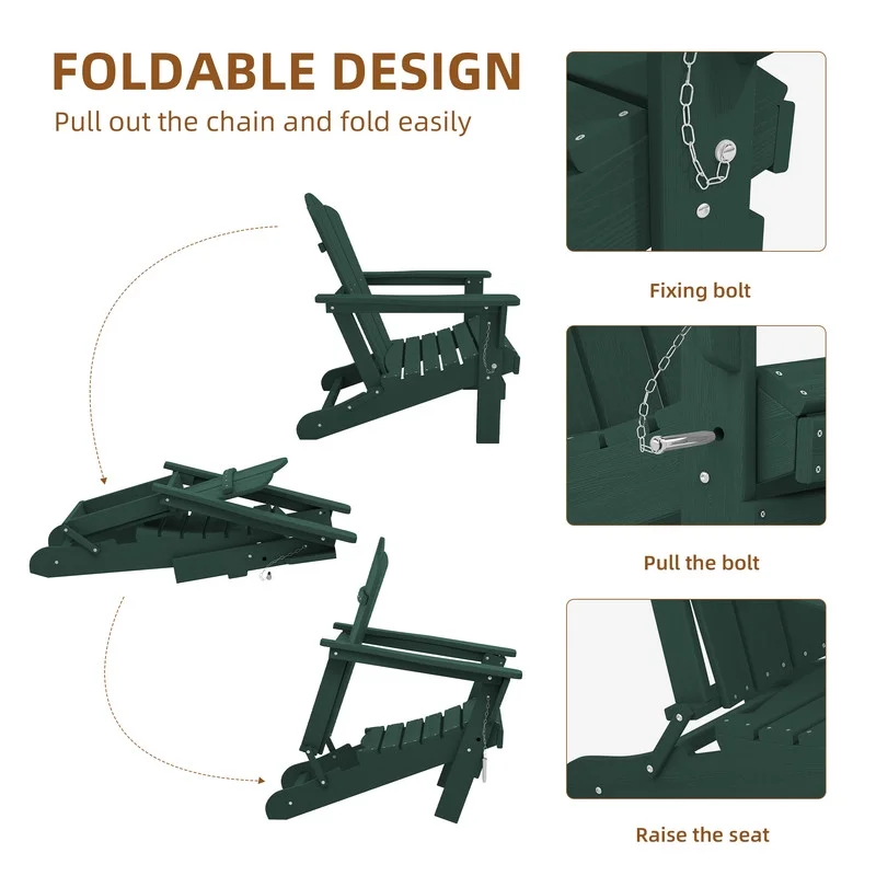 Outdoor Patio Folding HDPE Resin Adirondack Chair, Red - Womvr