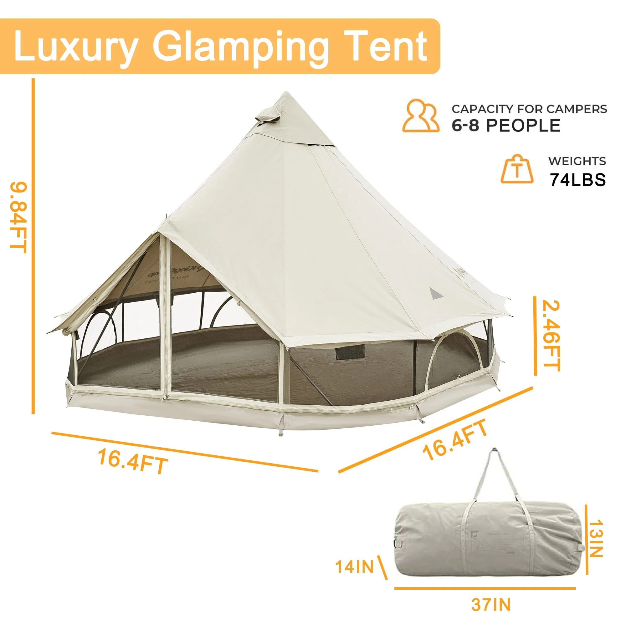 KingCamp Khan Canvas Bell Tent for Camping, 4 Seasons 16.4FT Canvas Yurt Tent with Stove Jack Hole, 8-People Luxury Glamping Tent for Family Camping Outdoor Hunting Party, White - Womvr