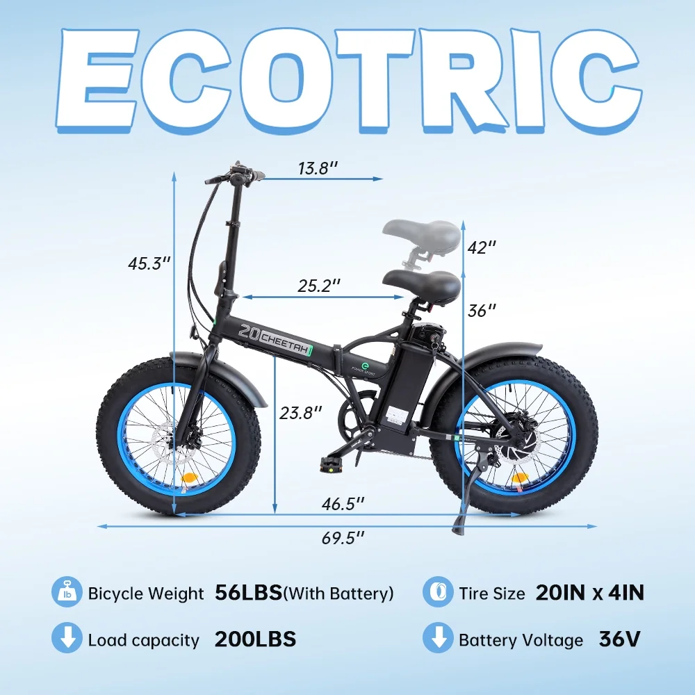 ECOTRIC 20 Inch Fat Tire e-Bike 500W 48V Foldable frame Pedal Assist Commute Bike 7 Speed A-E516646 - Womvr