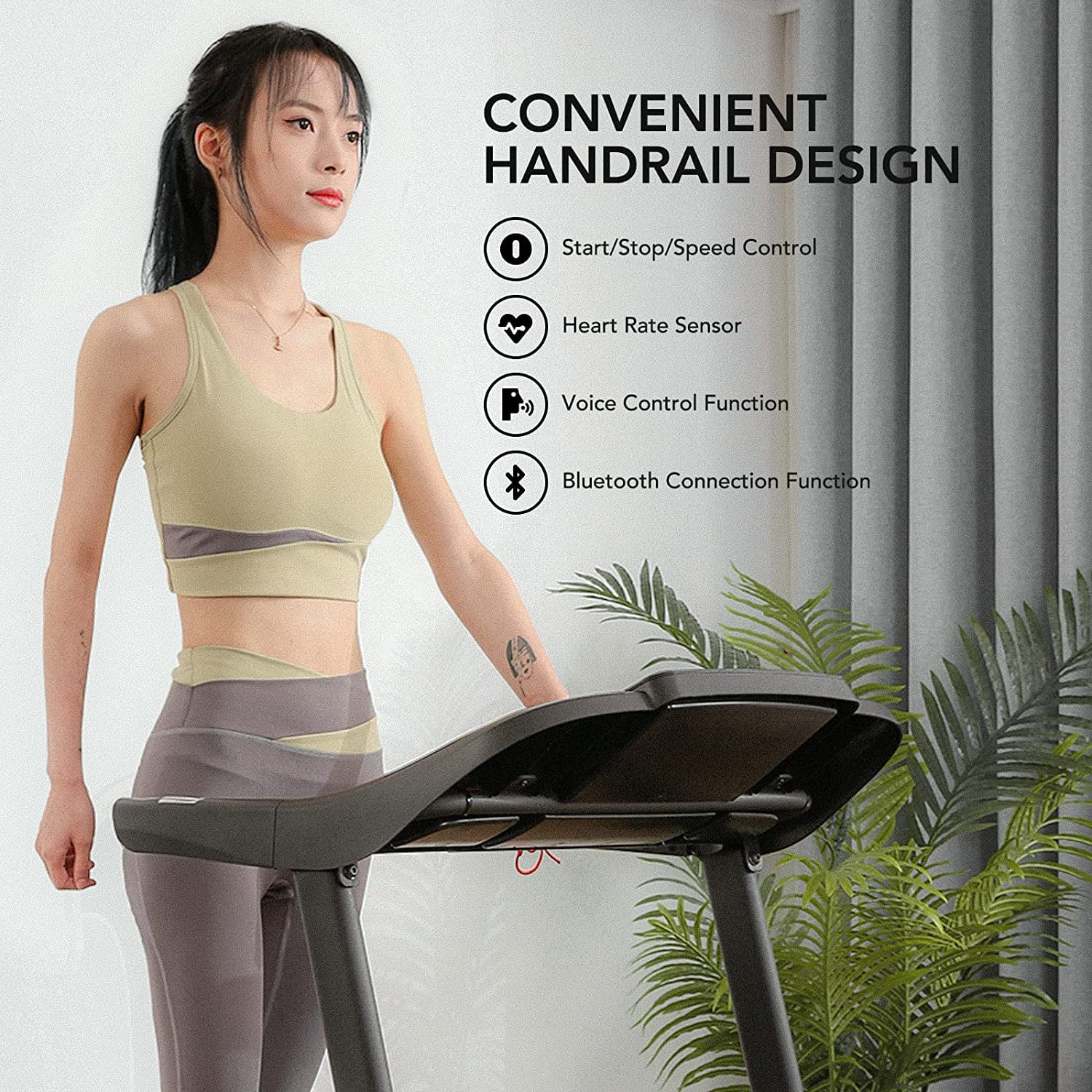 Treadmill Electric Voice Control Treadmill Running Machine Motorized with Bluetooth Connectivity 7.5 MPH for Home Use - Womvr