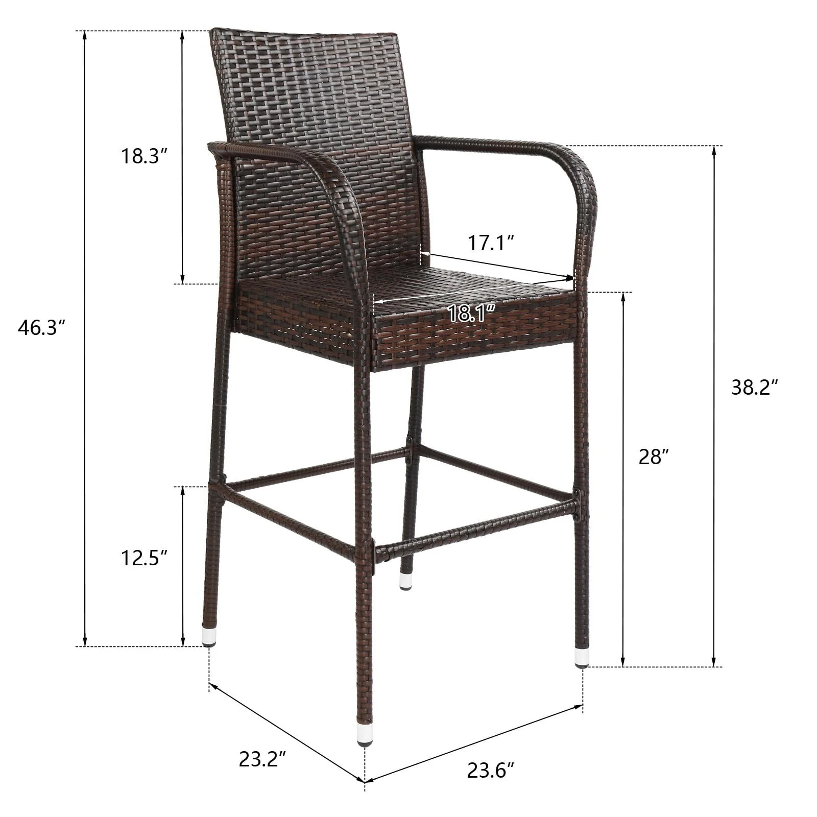 Ktaxon 2Pcs Wicker High Bar Chair for Outdoor Garden , Brown Gradient, Rattan Bar Stools w/ Footrest - Womvr