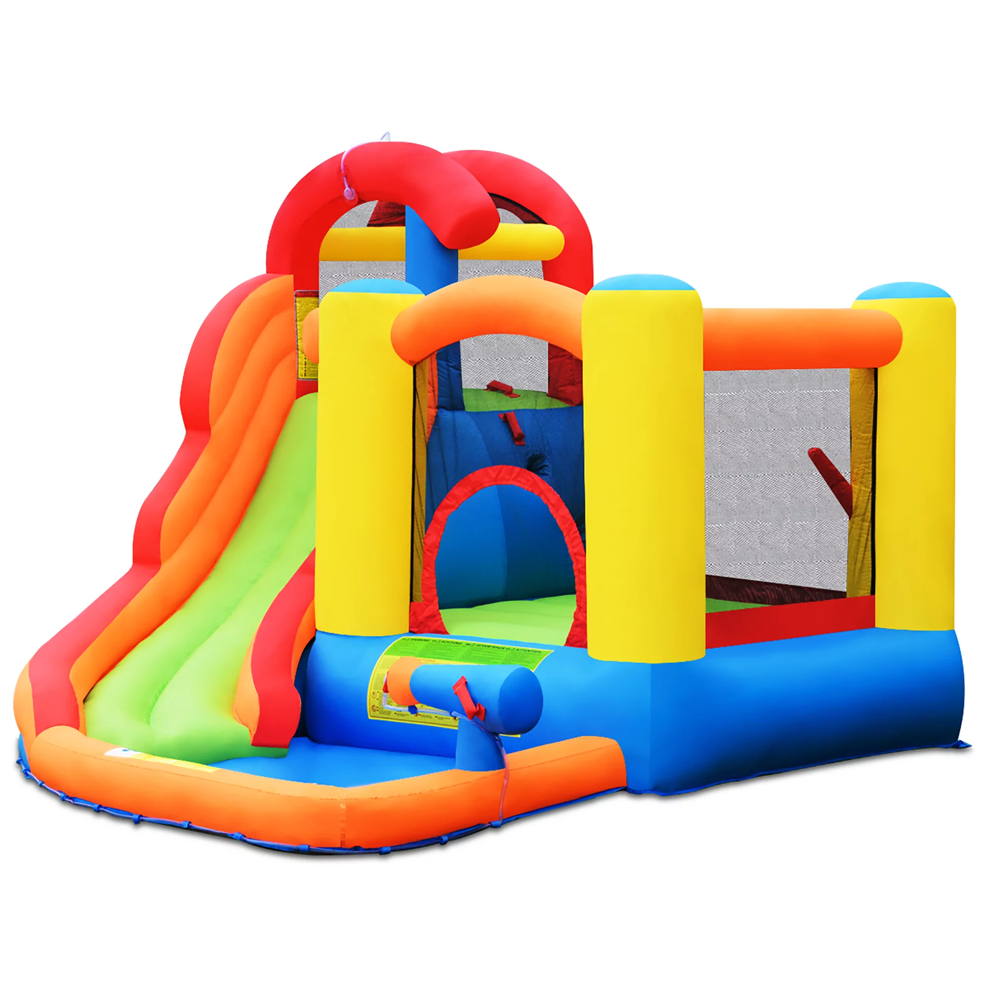 Costway Inflatable Bounce House Water Slide w/ Climbing Wall Splash Pool Water Cannon - Womvr