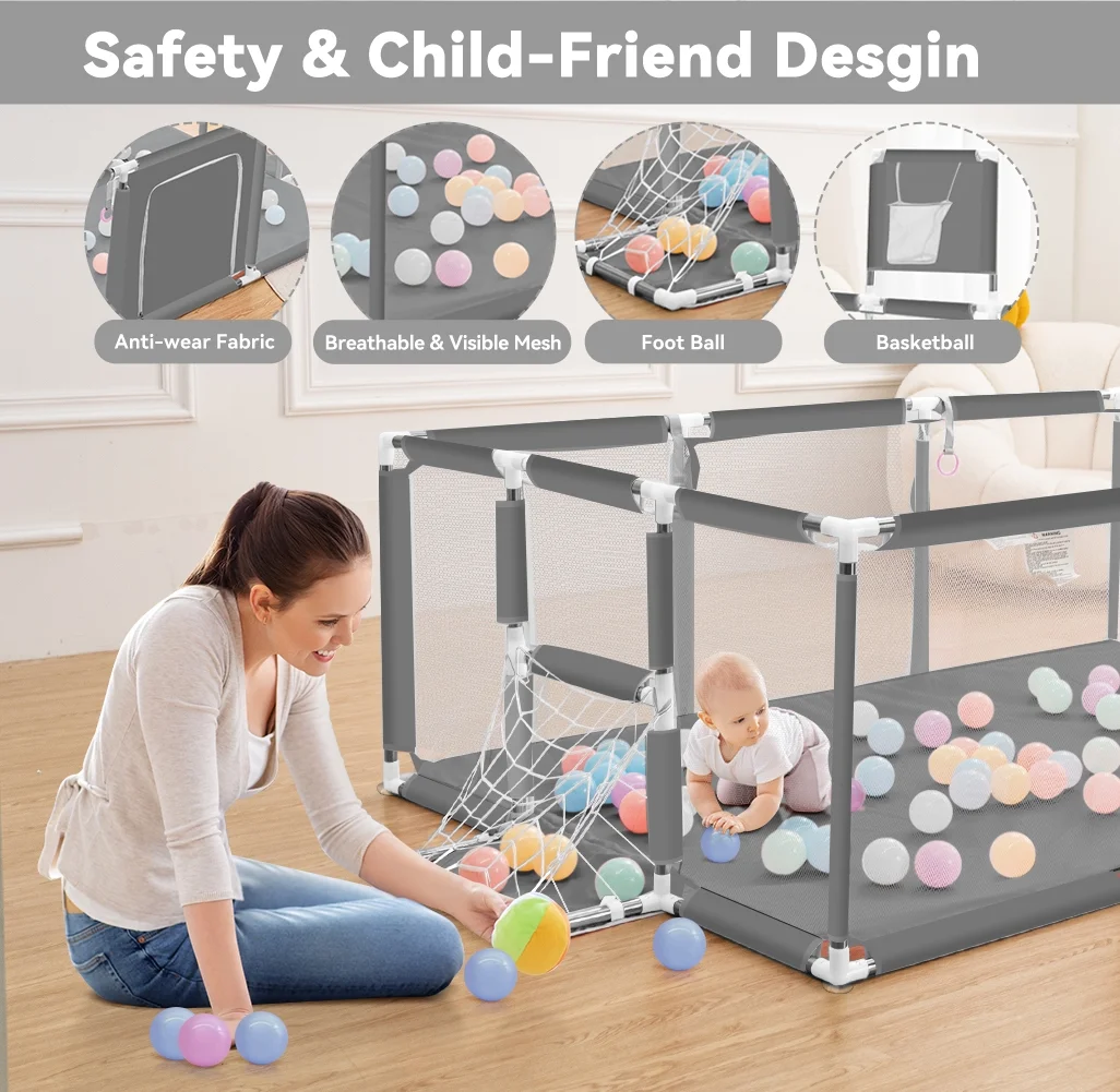 Baby Playpen,71x48inch Large Play Yard for Babies Toddlers, Sturdy Safety Baby Play Area, Gray - Womvr