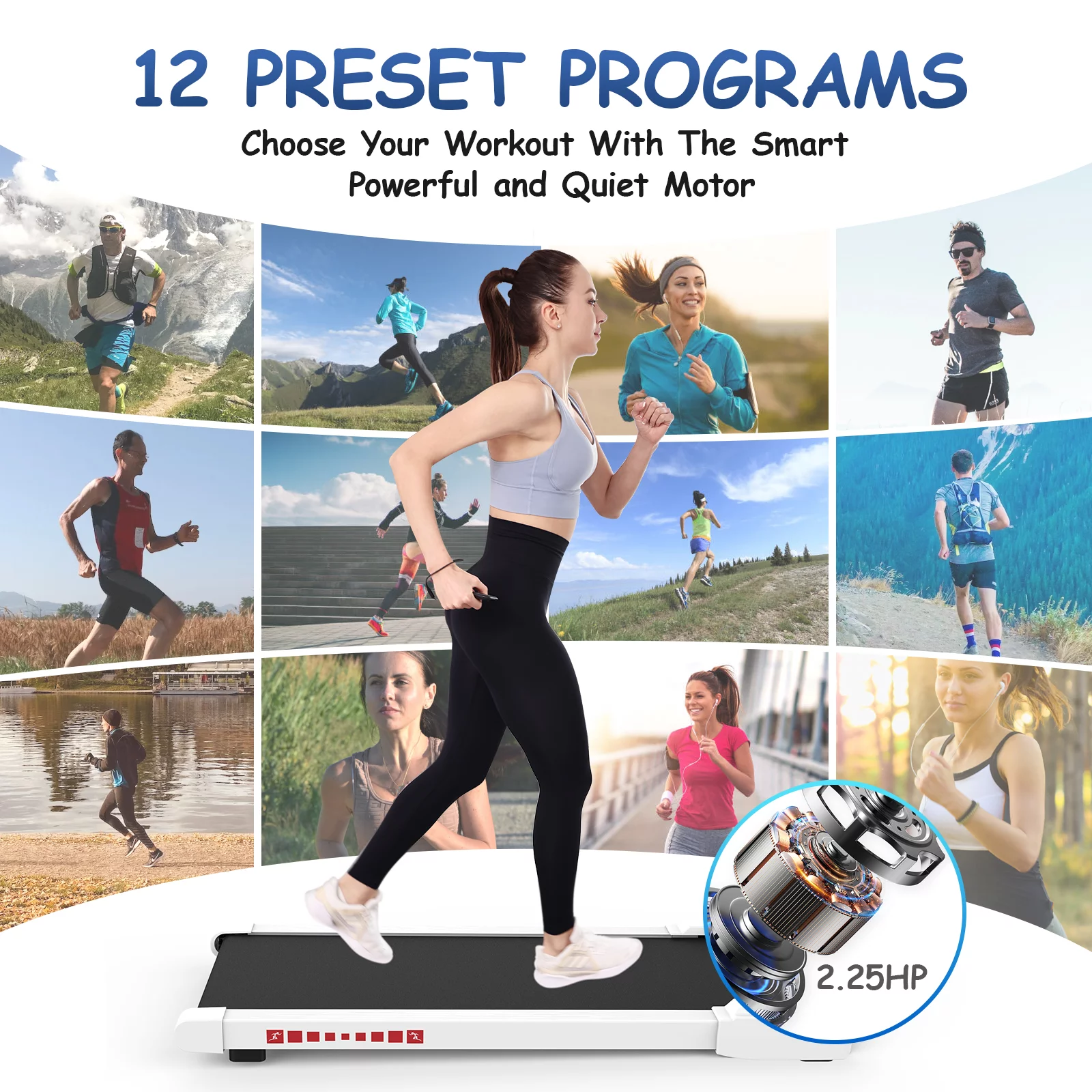 OBENSKY Walking Pad Treadmill Under Desk, White 2.25HP Portable Mini Treadmill w/ Remote Control - Womvr