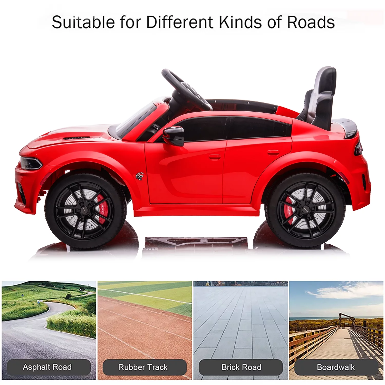 uhomepro Black 12 V Dodge Charger SRT Hellcat Battery Powered Ride on Cars with Remote Control, Bluetooth, LED Light and MP3 Player - Womvr