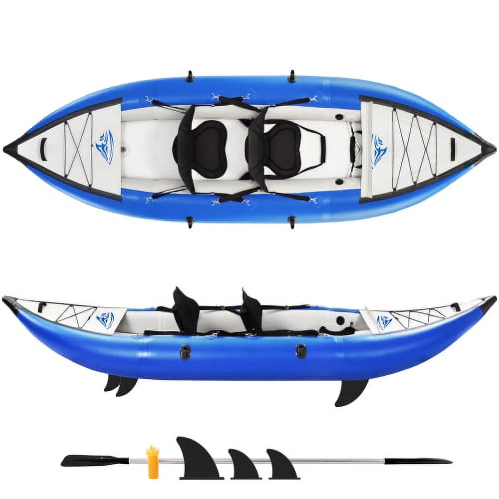 MKING Inflatable Kayak Set with Paddle & Air Pump, Deluxe Extended Version Tandem 2 Person Kayak,Portable Recreational Touring Kayak Foldable Fishing Touring Kayaks - Womvr