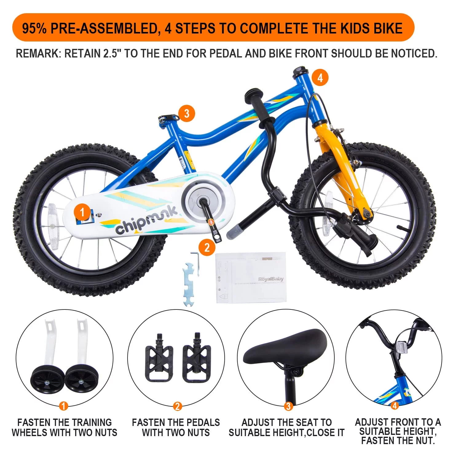 RoyalBaby Chipmunk Kids Bike Boys Girls 18 Inch Bicycle with Kickstand Blue - Womvr