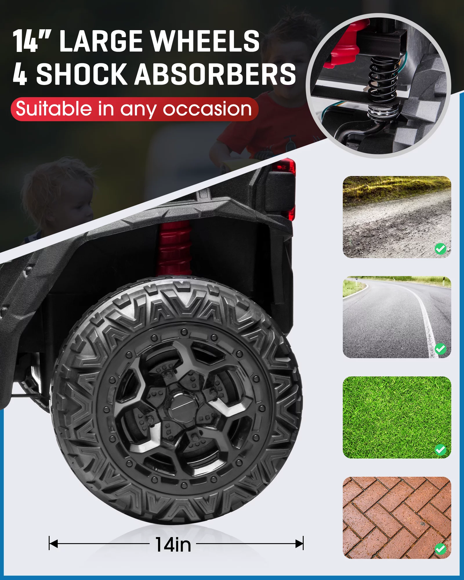 TOKTOO 24V Ride on Car, 4WD Powered Ride on UTV with Remote Control & Trunk Storage Space,  1 Seater Kid Car for Boys Girls -Blue - Womvr