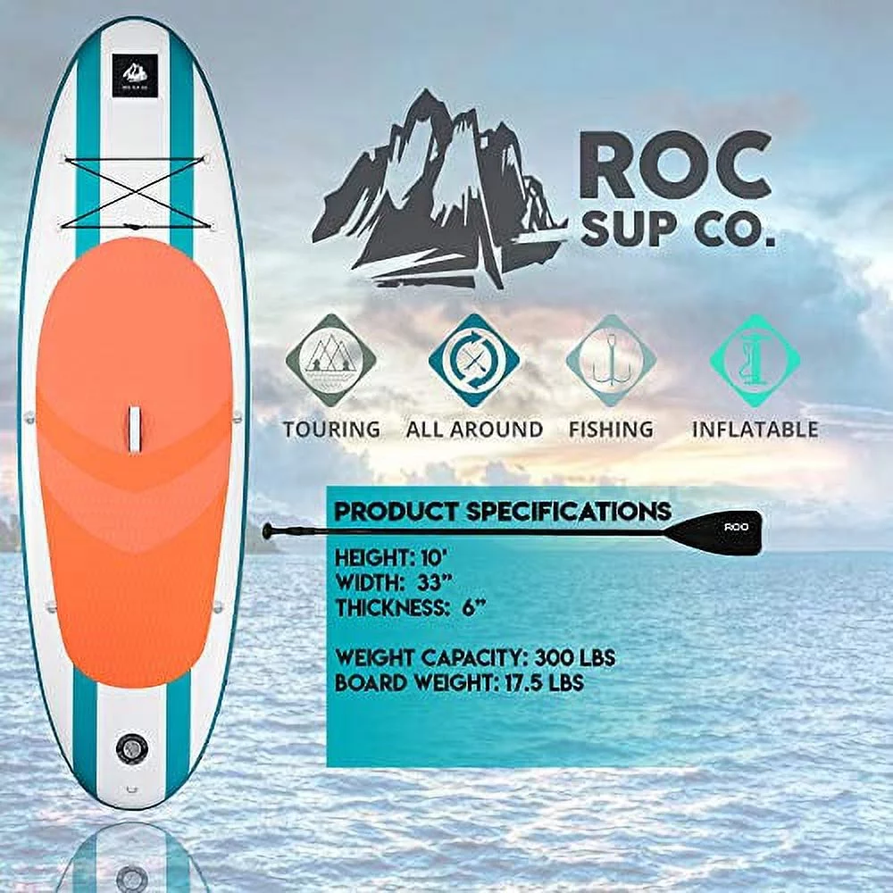 Roc Inflatable Stand Up Paddle Board with Premium sup Accessories & Backpack, Non-Slip Deck, Waterproof Bag, Leash, Paddle and Hand Pump. (Aqua) - Womvr
