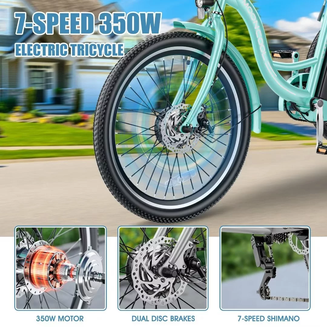 Docred 3 Wheel Electric Bike, 15.5 mph 500W Electric Tricycles for Adult .36V 7 Speeds Electric Trike,24In - Womvr