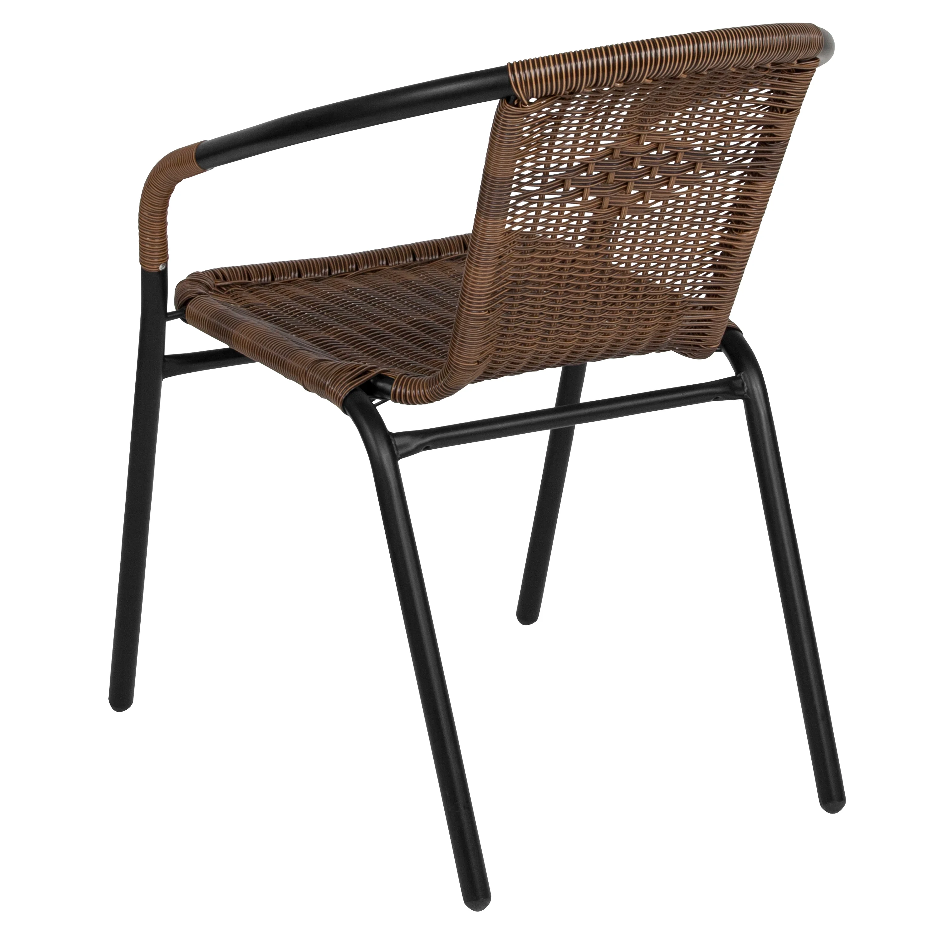 Emma + Oliver 2 Pack Gray Rattan Indoor-Outdoor Restaurant Stack Chair with Curved Back - Womvr