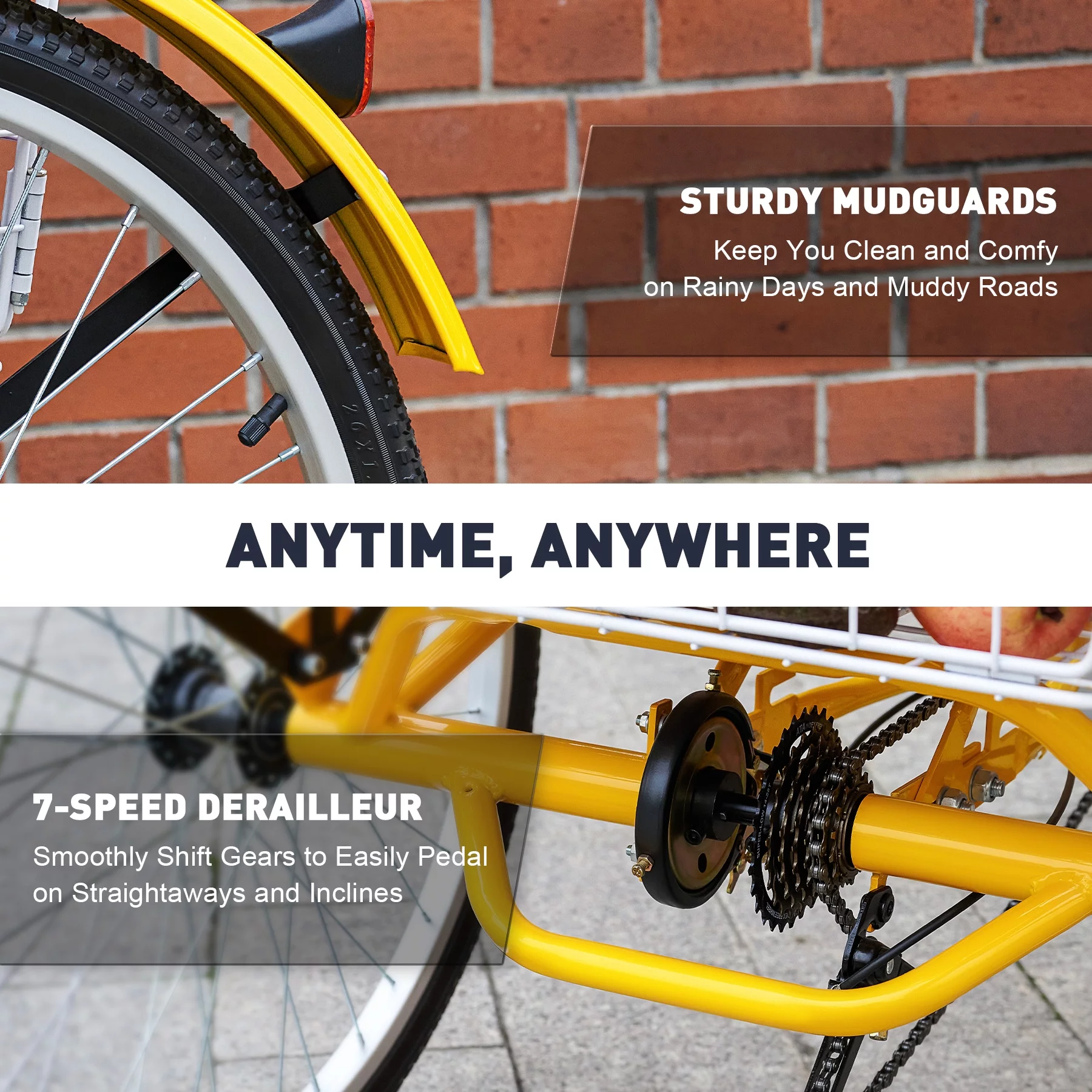 VIRIBUS 26 Inch Adult Tricycle 3 Wheel Bike with 7 Speeds & Basket for Men Women, Black - Womvr