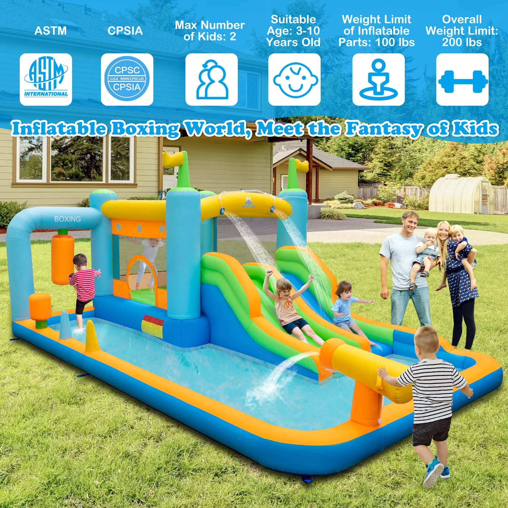 Costway Inflatable Water Slide Giant Kids Bounce House Park Splash Pool without Blower - Womvr