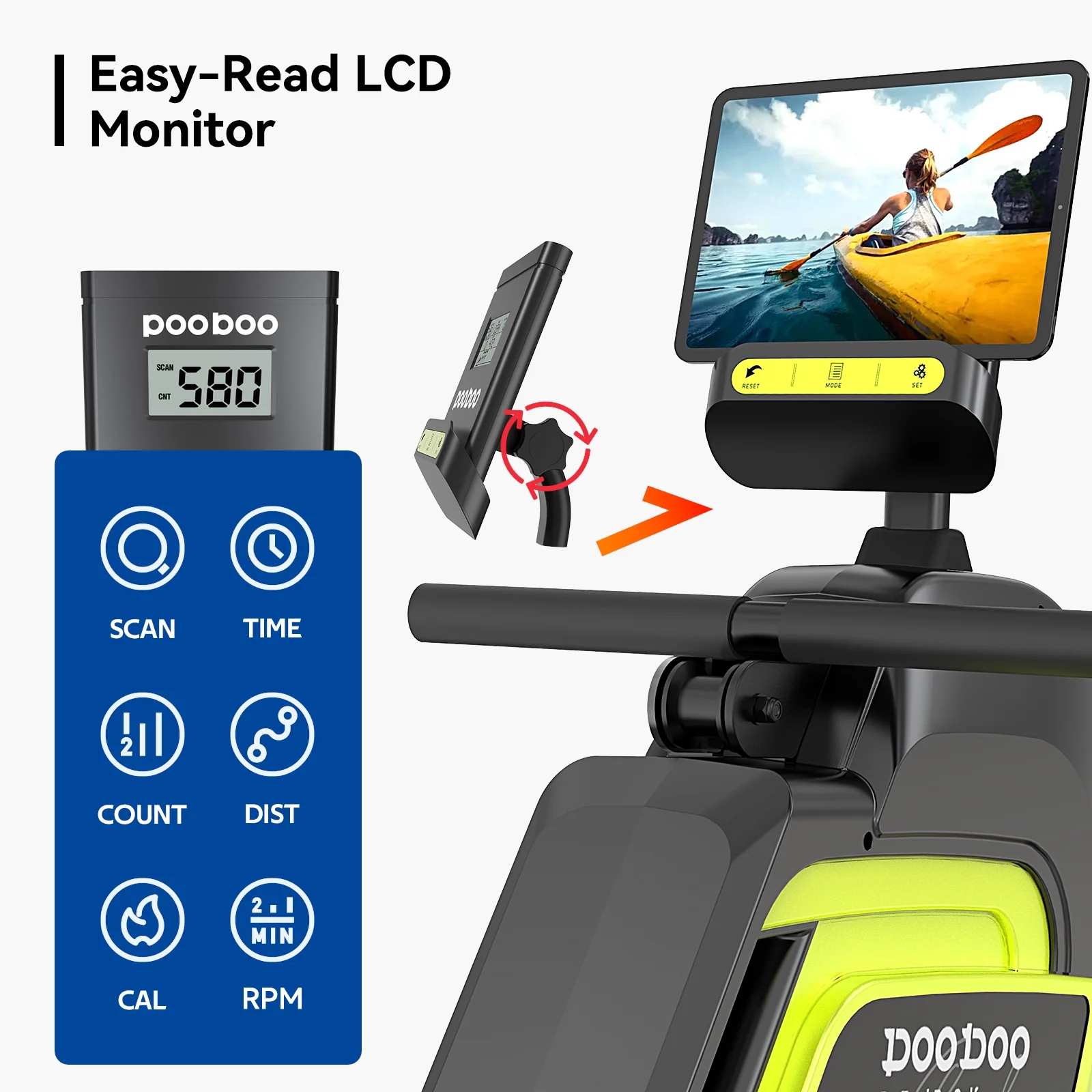 Pooboo Row Machine Magnetic Rowing Machine Indoor Foldable Rower with 8 Level Adjustable Quiet Magnetic Resistance, Ergonomic Seat & LCD Monitor Cardio Exercise Training Max Weight 350 lbs - Womvr