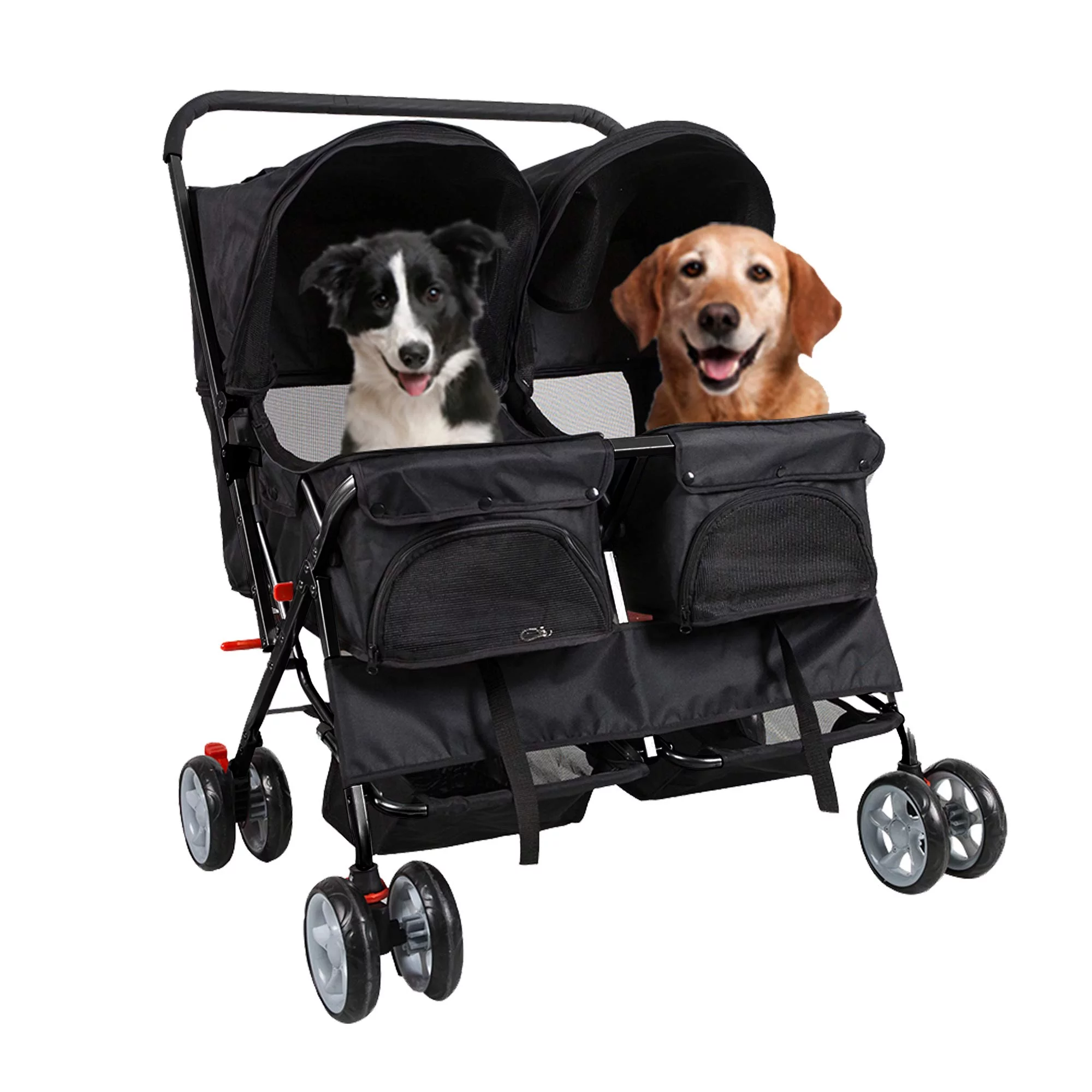 Karmas Product Double Pet Stroller Foldable Doggy Stroller Two-Seater Carrier Strolling Cart for Dog Cat, Blue - Womvr