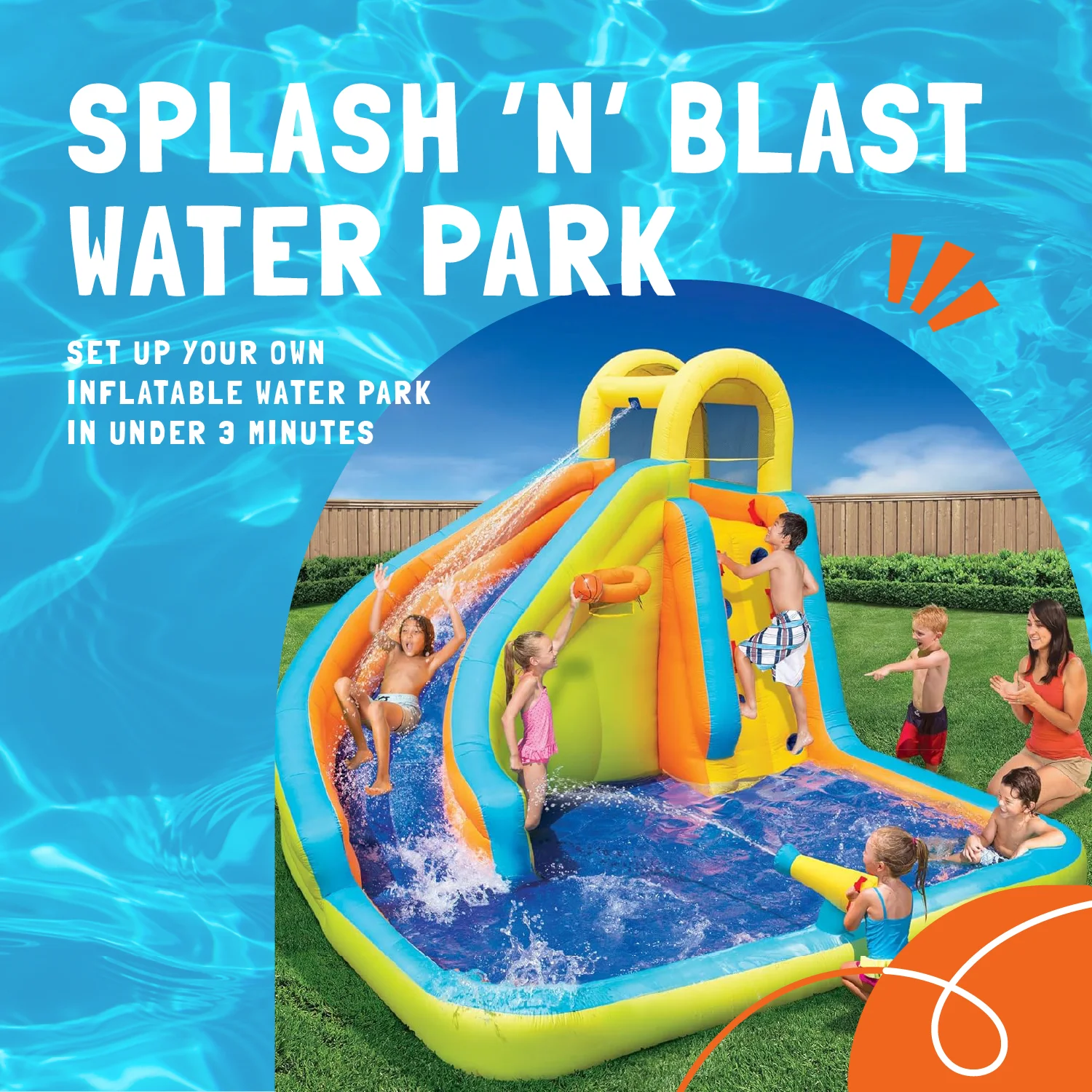 Banzai Splash 'N Blast Outdoor Backyard Inflatable Water Slide Splash Park - Womvr