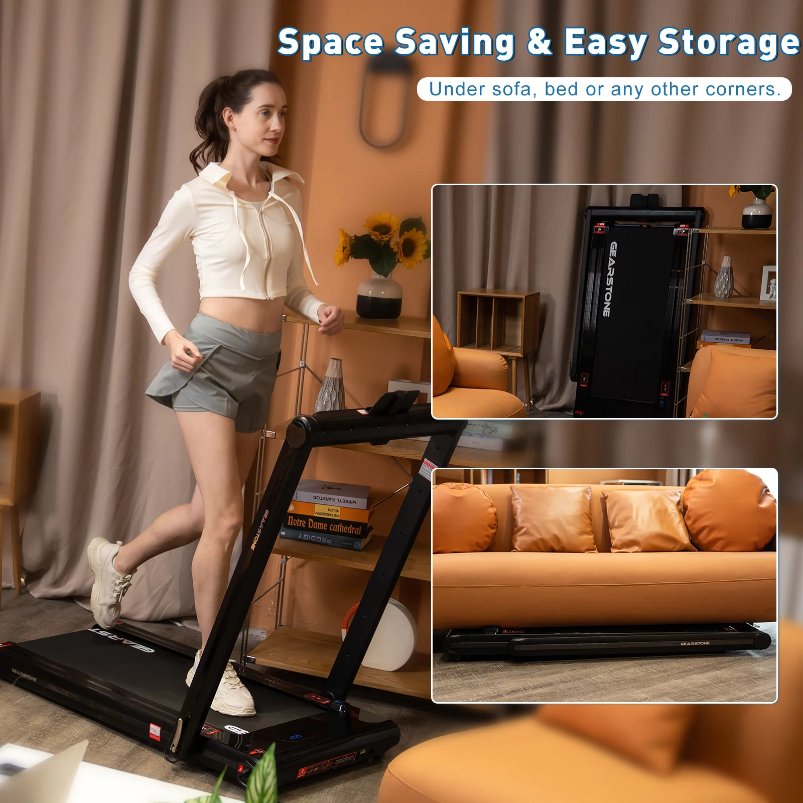 GEARSTONE 2 in 1 Folding Treadmill, Under Desk Treadmill Walking Electric Jogging Running Machine . Treadmill Home Gym Office Workout - Womvr