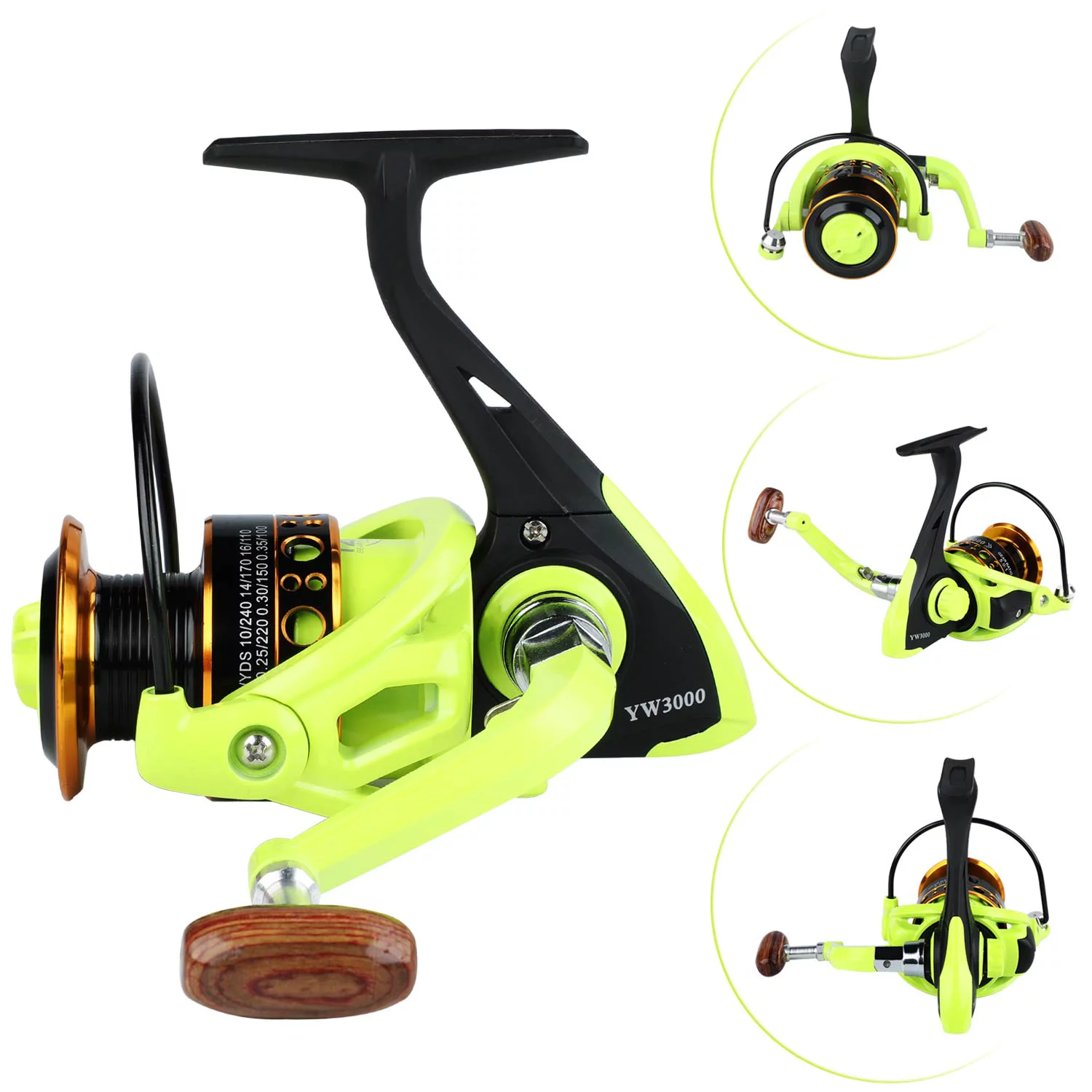 Sougayilang 5.0:1 Spinning Fishing Reel Wooden Handle 1000-3000 Series Fishing Tackle - Womvr