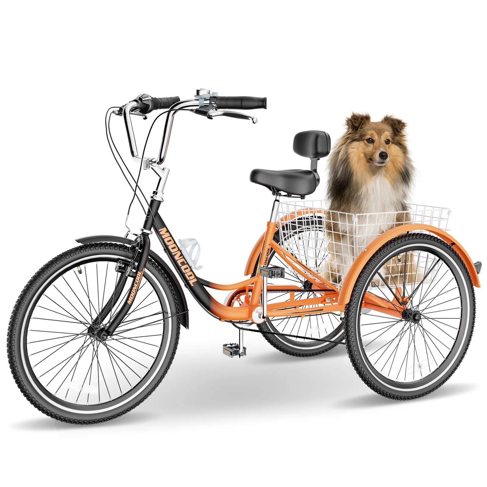 MOPHOTO Adult Tricycle for Seniors (Cyan, 26inch /7-Speed), Low Frame Three Wheel Bikes with Large Basket & Bell, 3 Wheel Cargo Bicycle, Safe and Durable Trike - Womvr