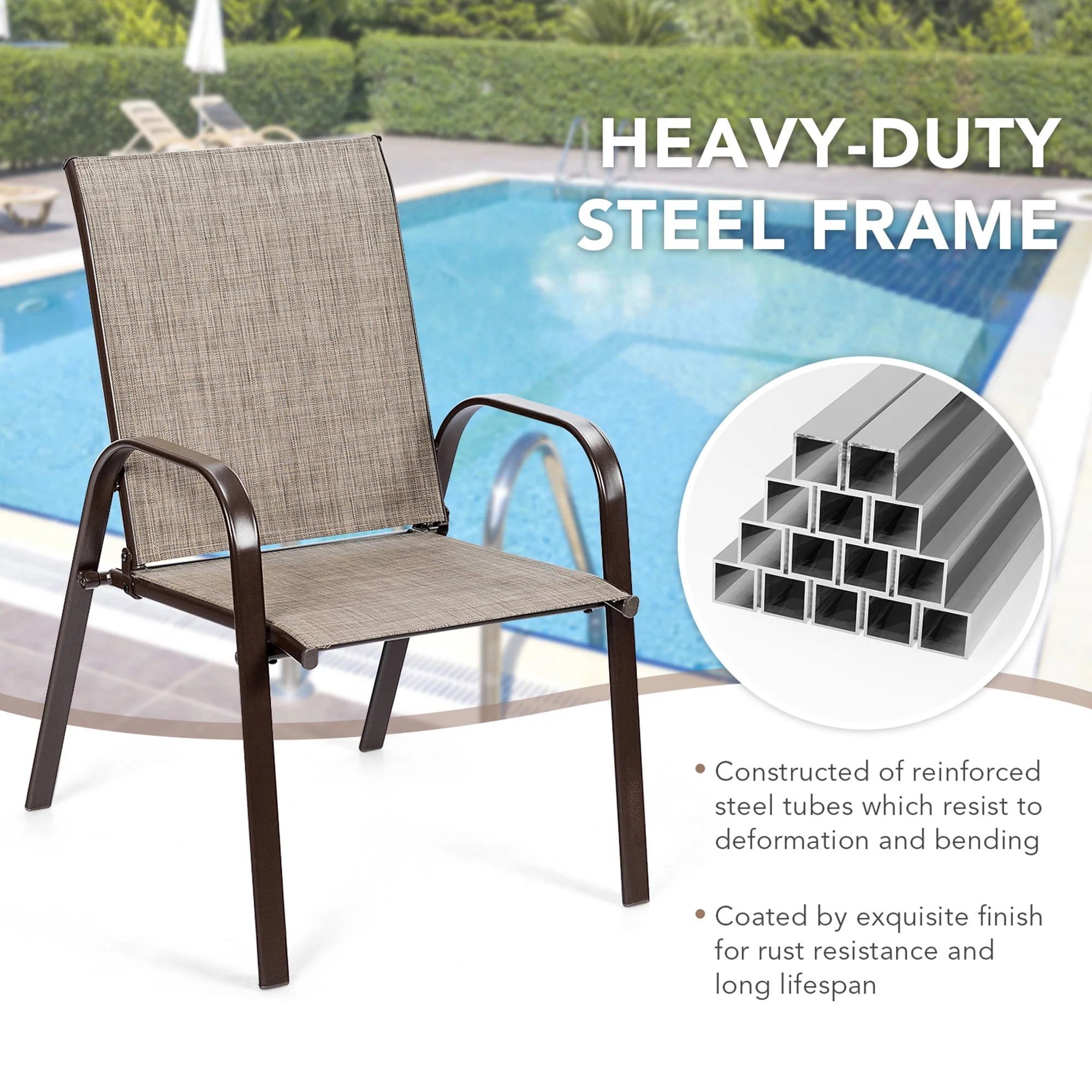Gymax Set of 2 Patio Chairs Dining Chairs w/ Steel Frame Yard Outdoor Grey - Womvr